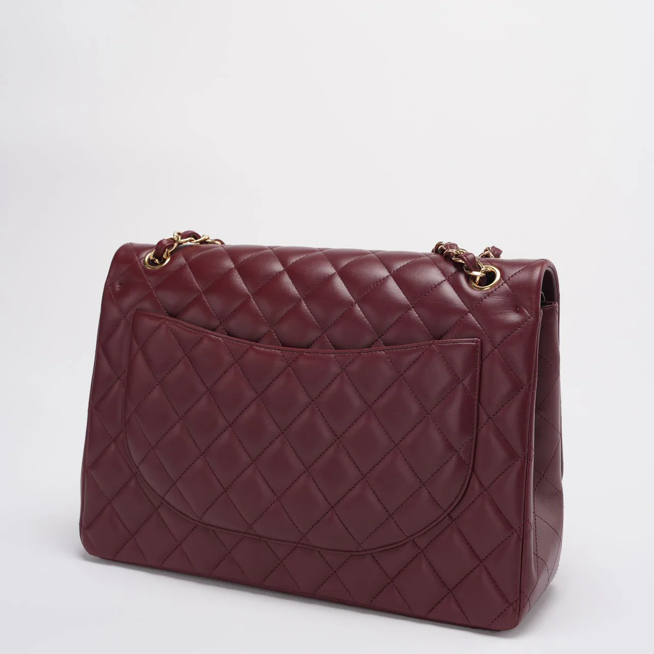 Chanel Burgundy Timeless Classic Flap Bag Maxi Lambskin Side
