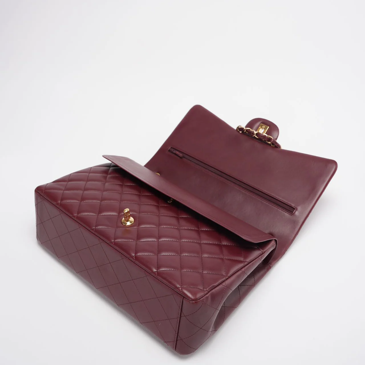 Chanel Burgundy Timeless Classic Flap Bag Maxi Lambskin Corner