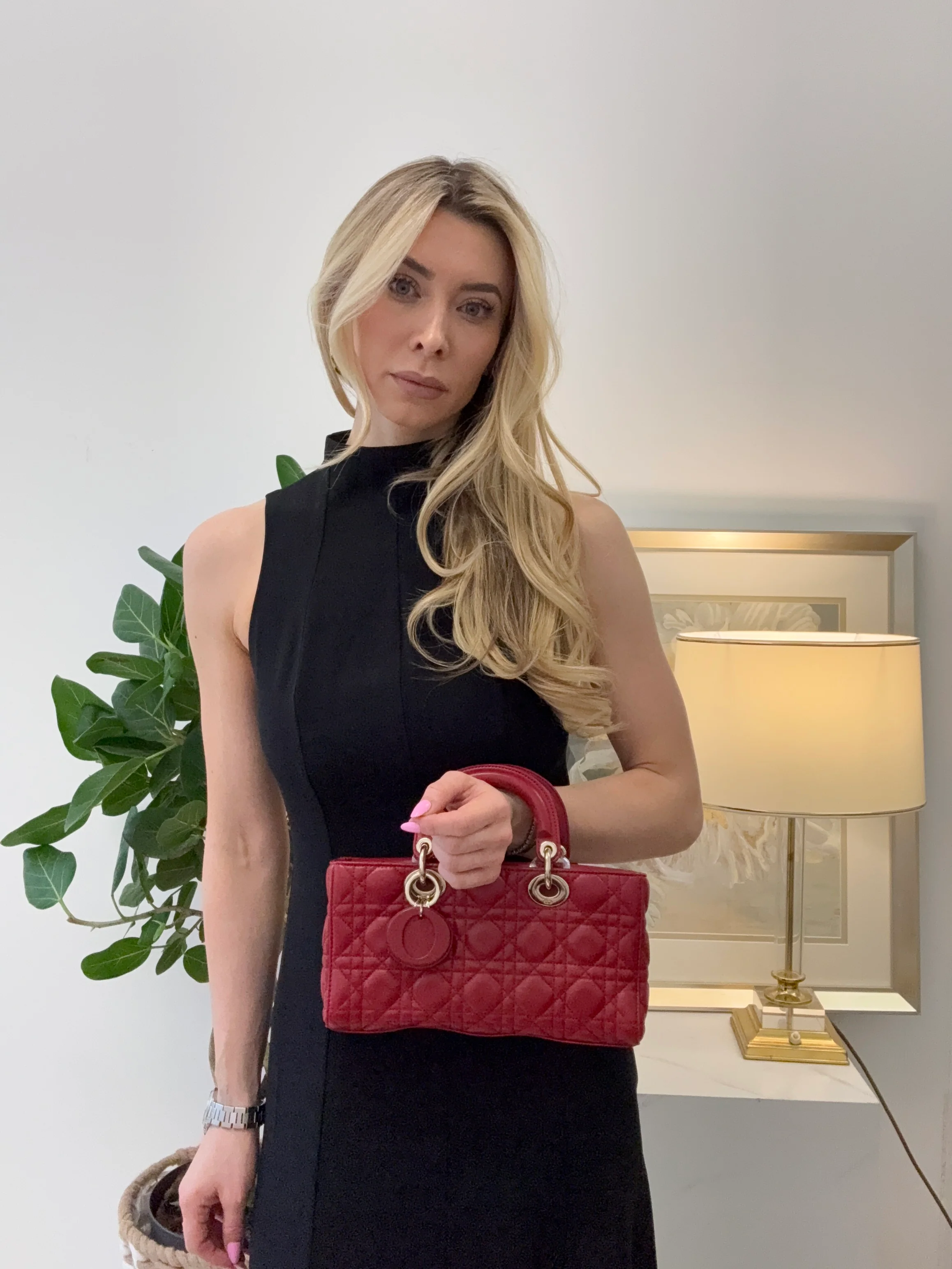 Dior Lady D-Joy mittelgroße Tasche Lammleder rot 2022
