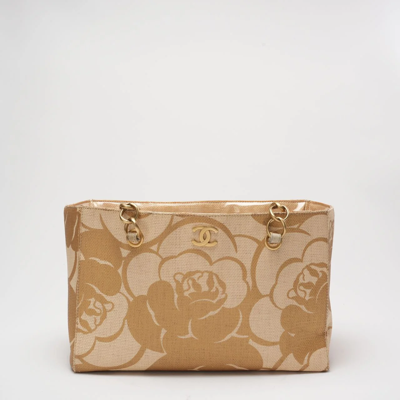 Chanel Raffia Camellia Small Tote Bag Beige