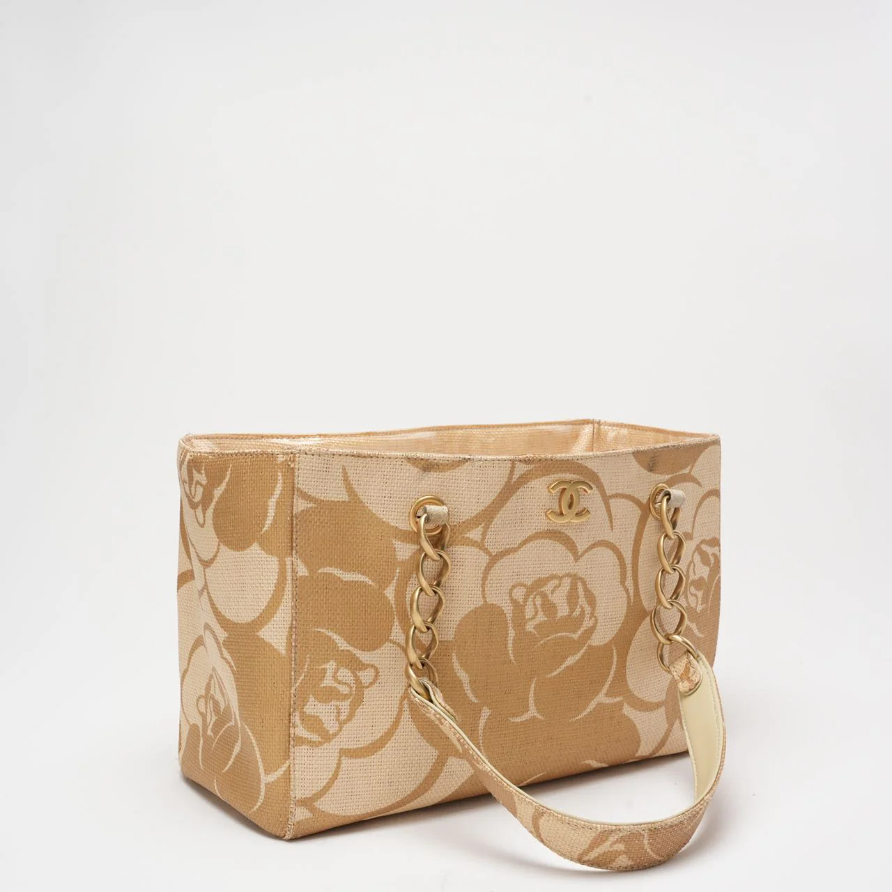 Chanel Raffia Camellia Small Tote Bag Beige