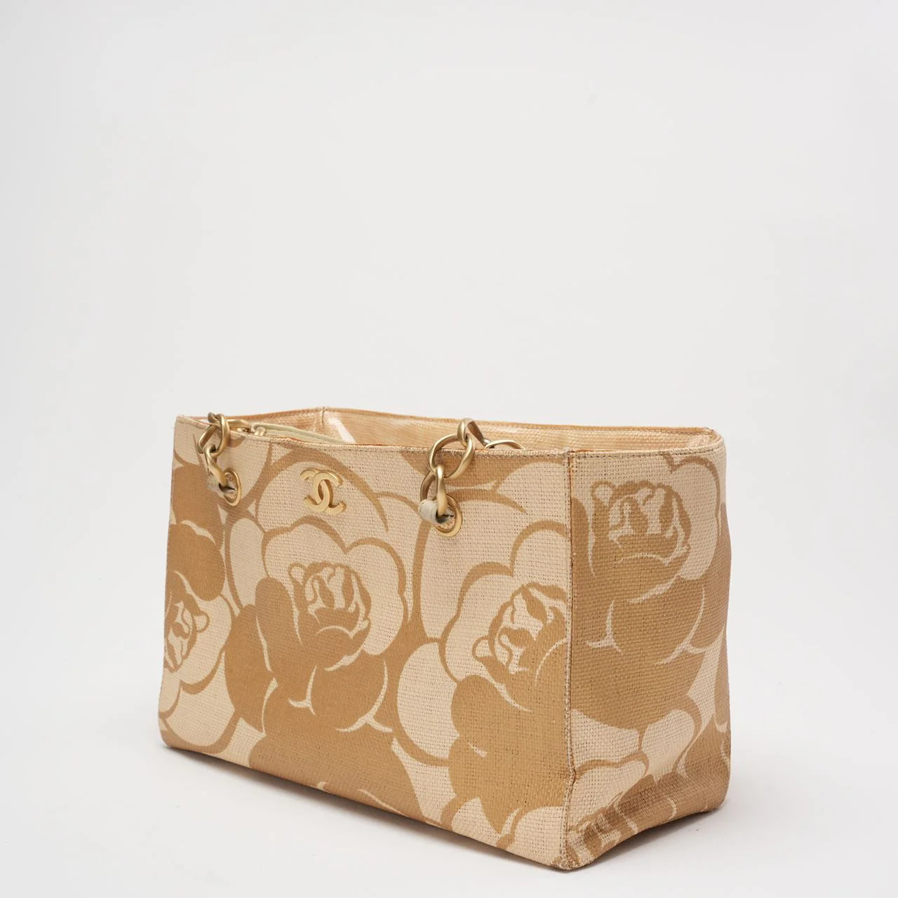 Chanel Raffia Camellia Small Tote Bag Beige