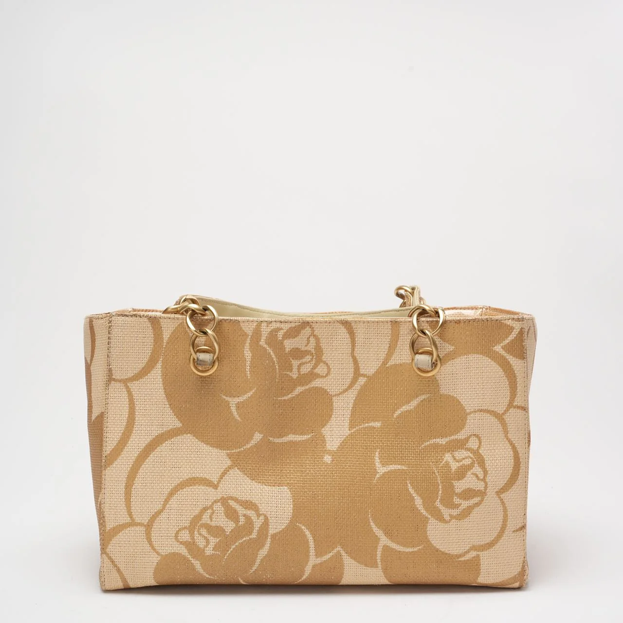 Chanel Raffia Camellia Small Tote Bag Beige