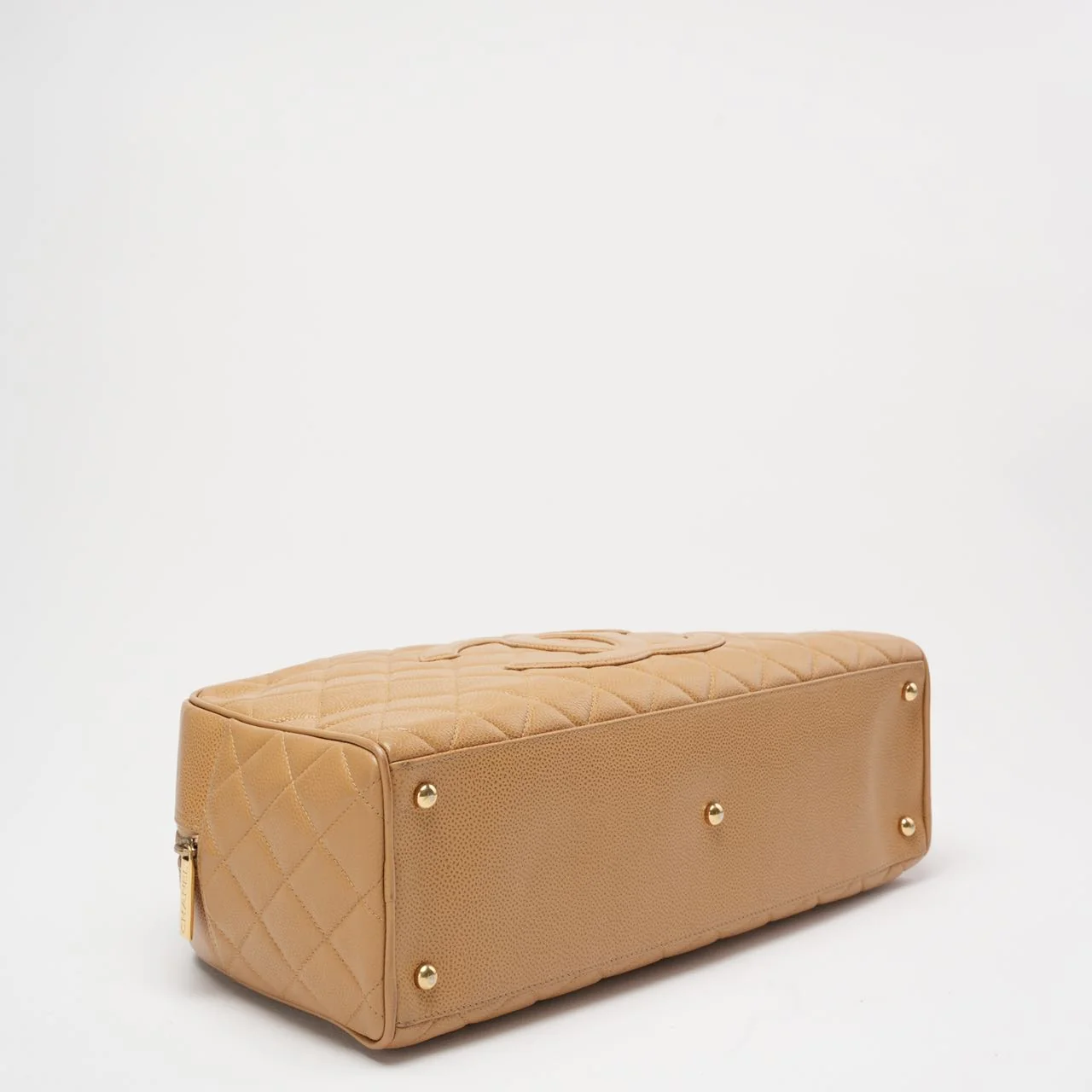 Chanel Vintage Bowler Handbag Beige Caviar Leather