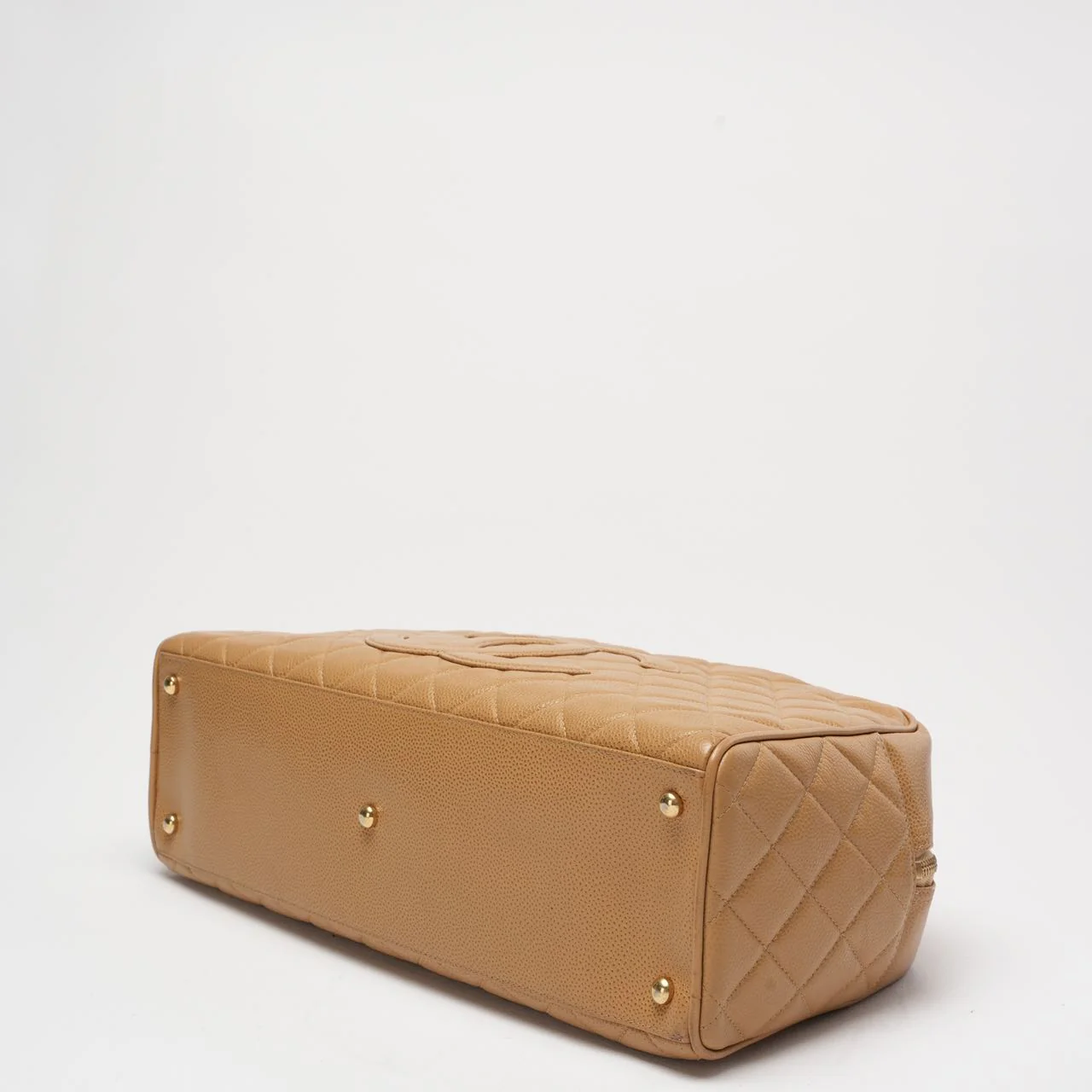 Chanel Vintage Bowler Handbag Beige Caviar Leather