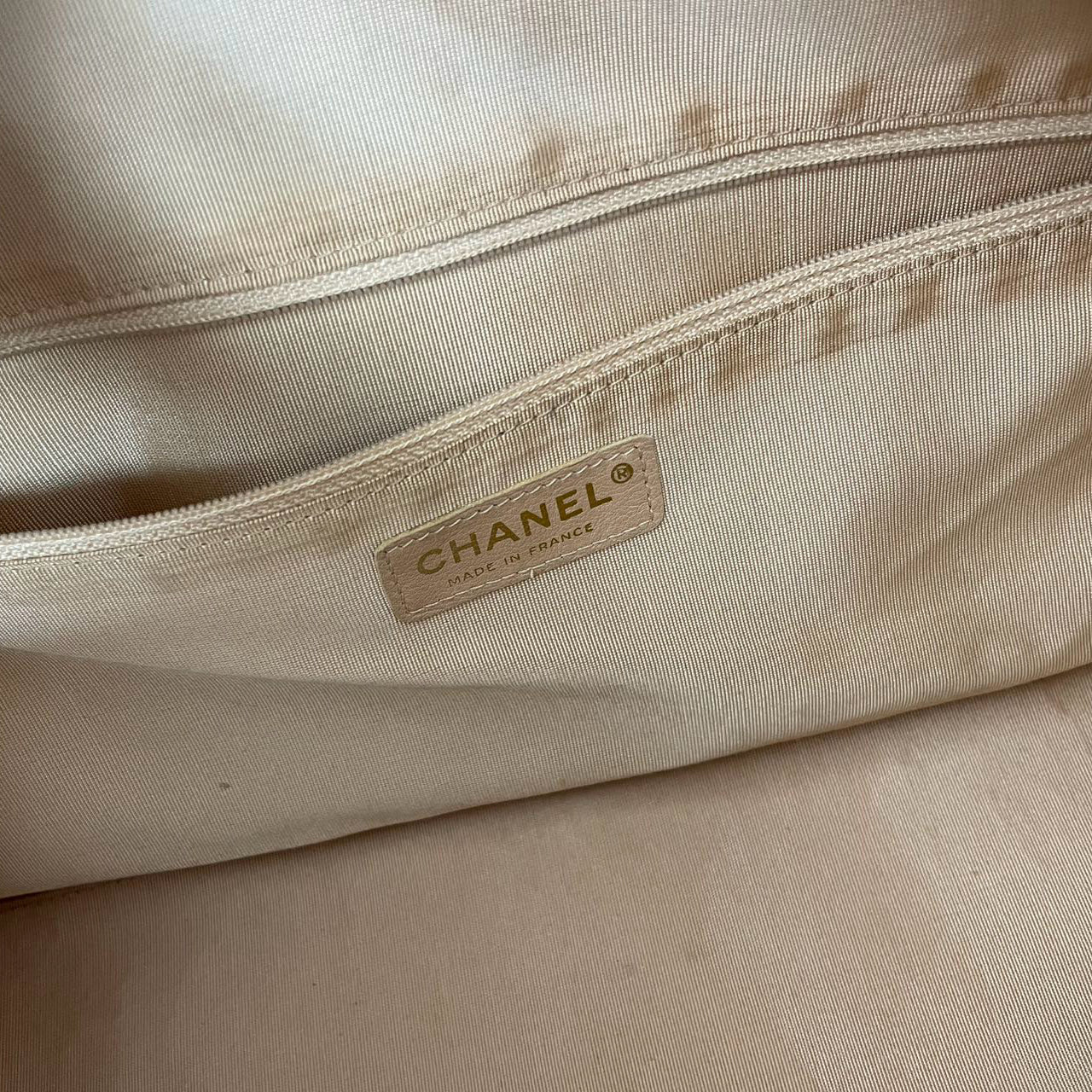 Chanel Vintage Bowler Handbag Beige Caviar Leather