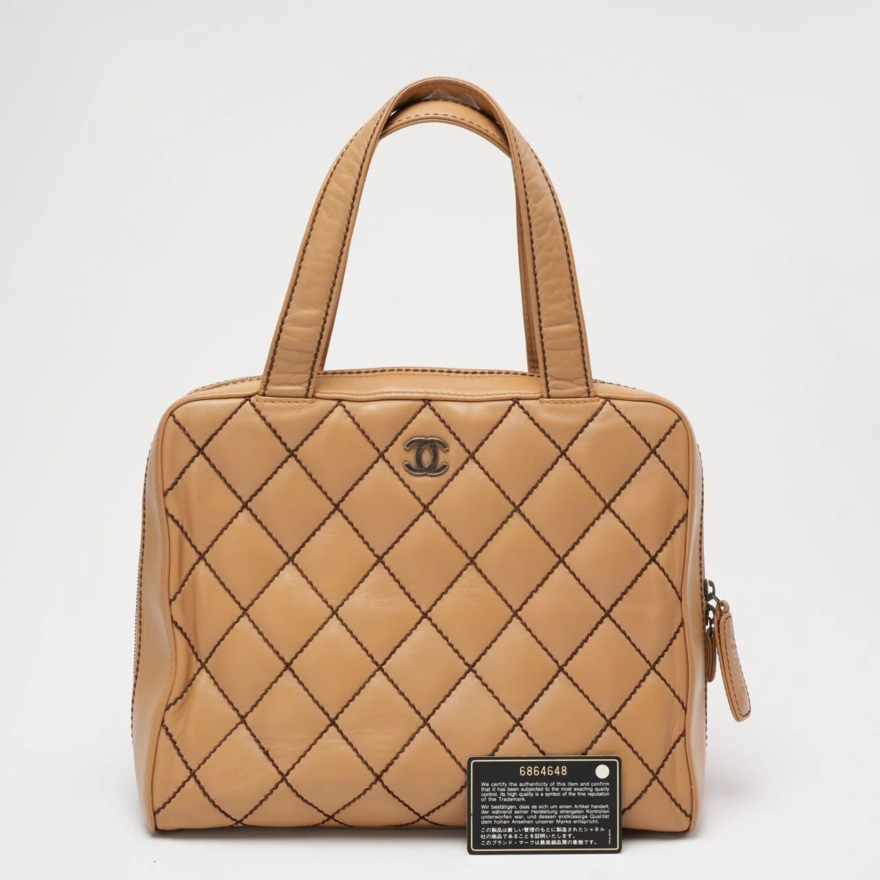 Chanel Contrast Bowler Handbag Beige
