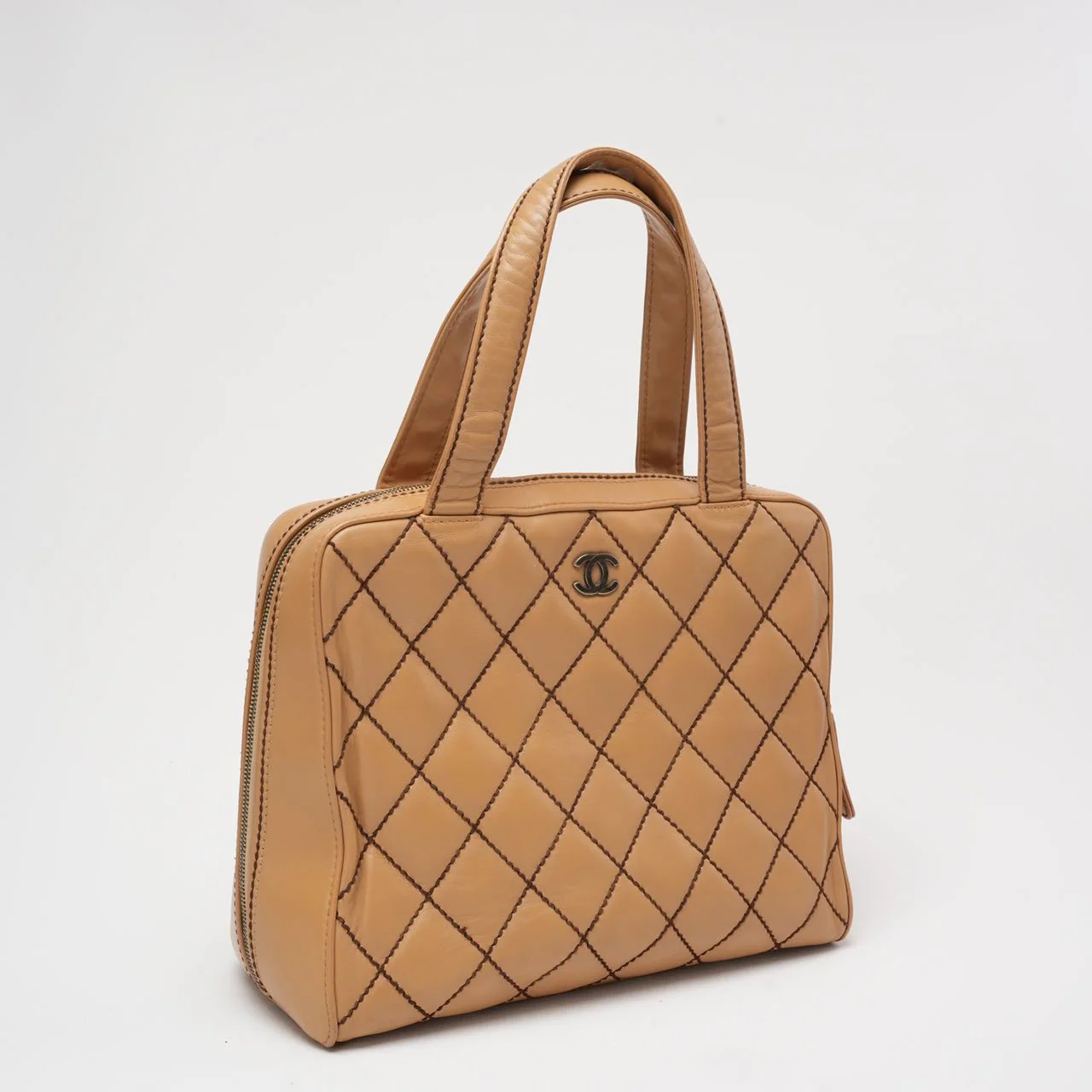 Chanel Contrast Bowler Handbag Beige