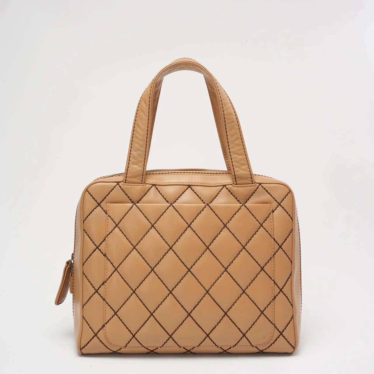 Chanel Contrast Bowler Handbag Beige