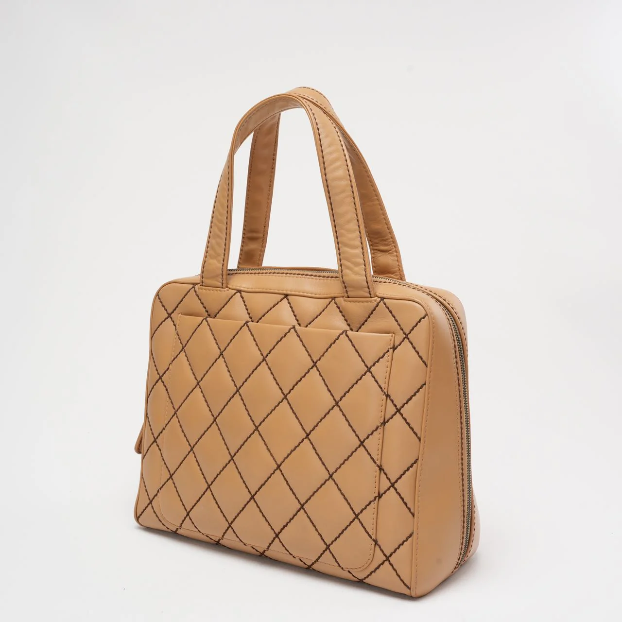 Chanel Contrast Bowler Handbag Beige