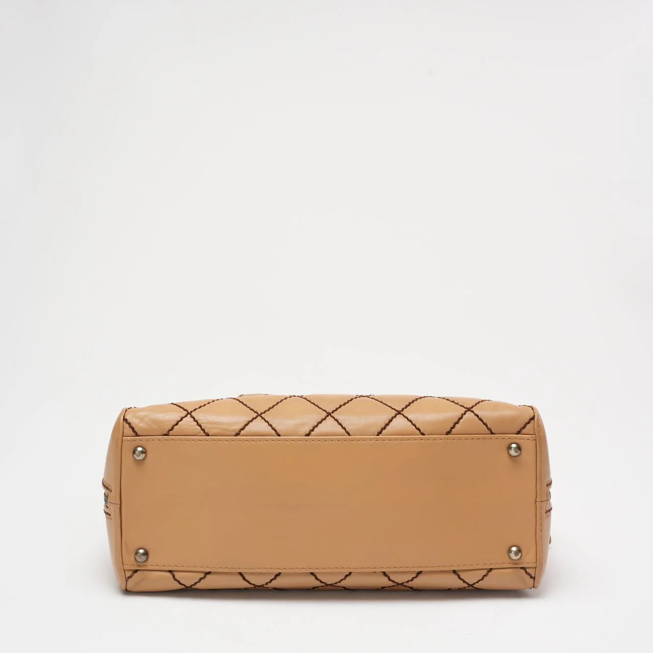 Chanel Contrast Bowler Handbag Beige