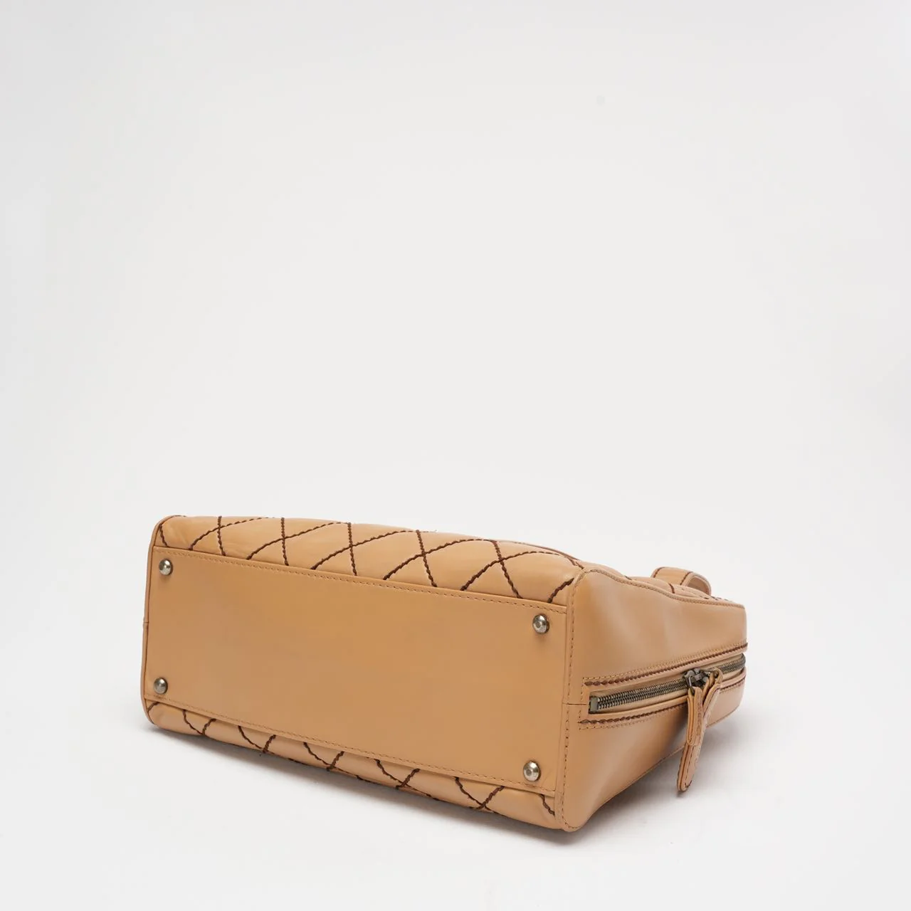 Chanel Contrast Bowler Handbag Beige