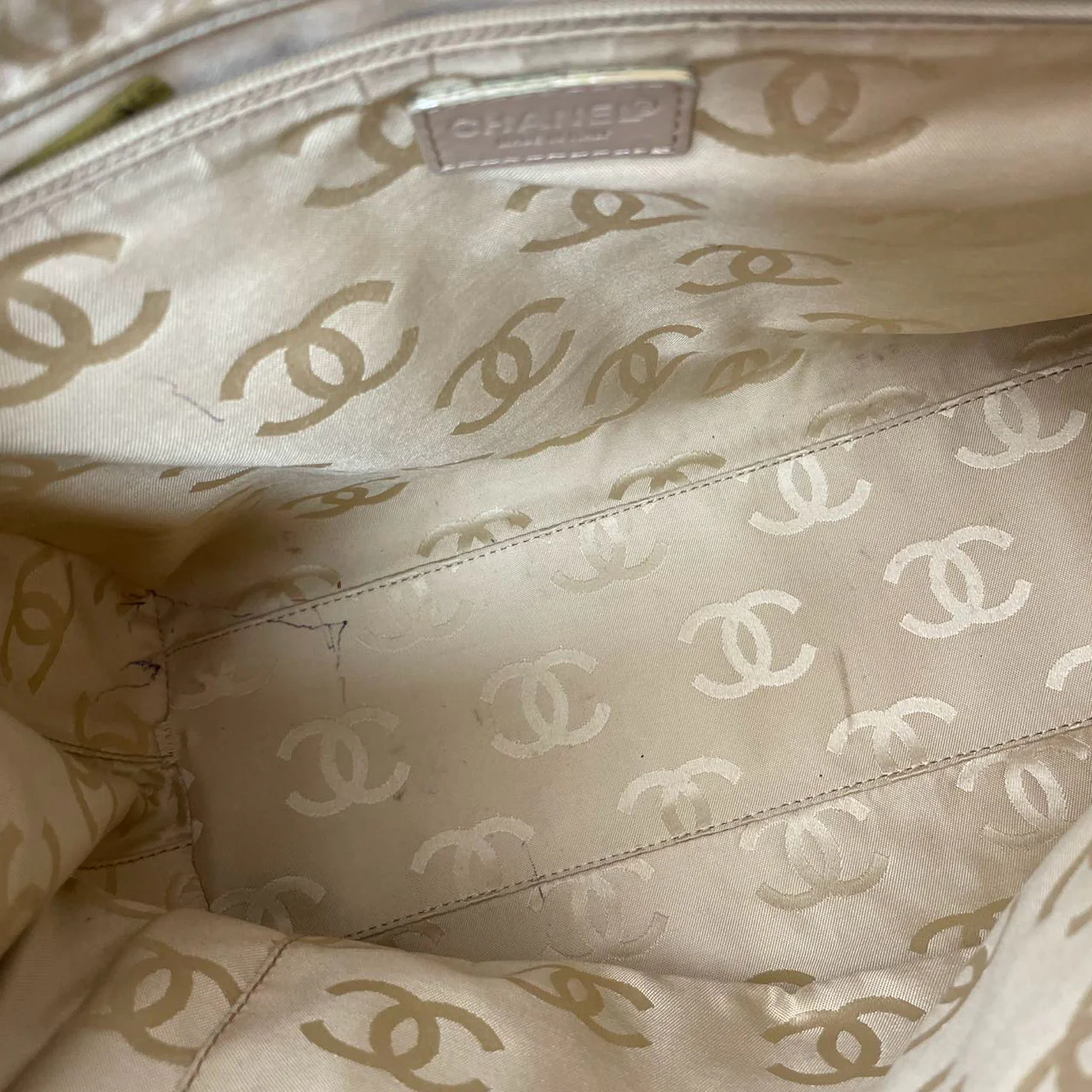 Chanel Contrast Bowler Handbag Beige