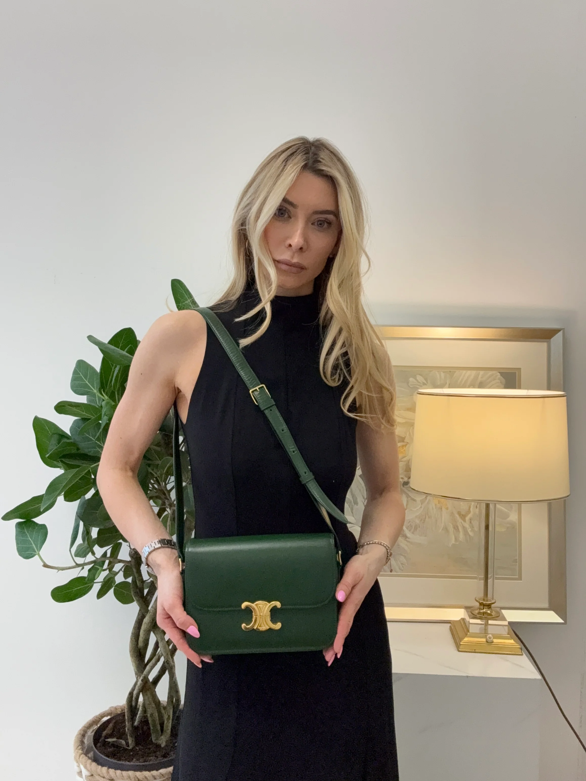 Celine Small Triomphe Crossbody Calf Green