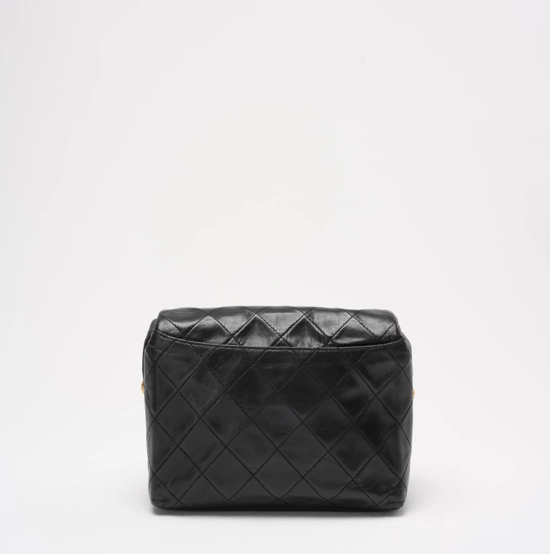 Chanel Vintage Camera Bag Black Leather with Gold Hardware