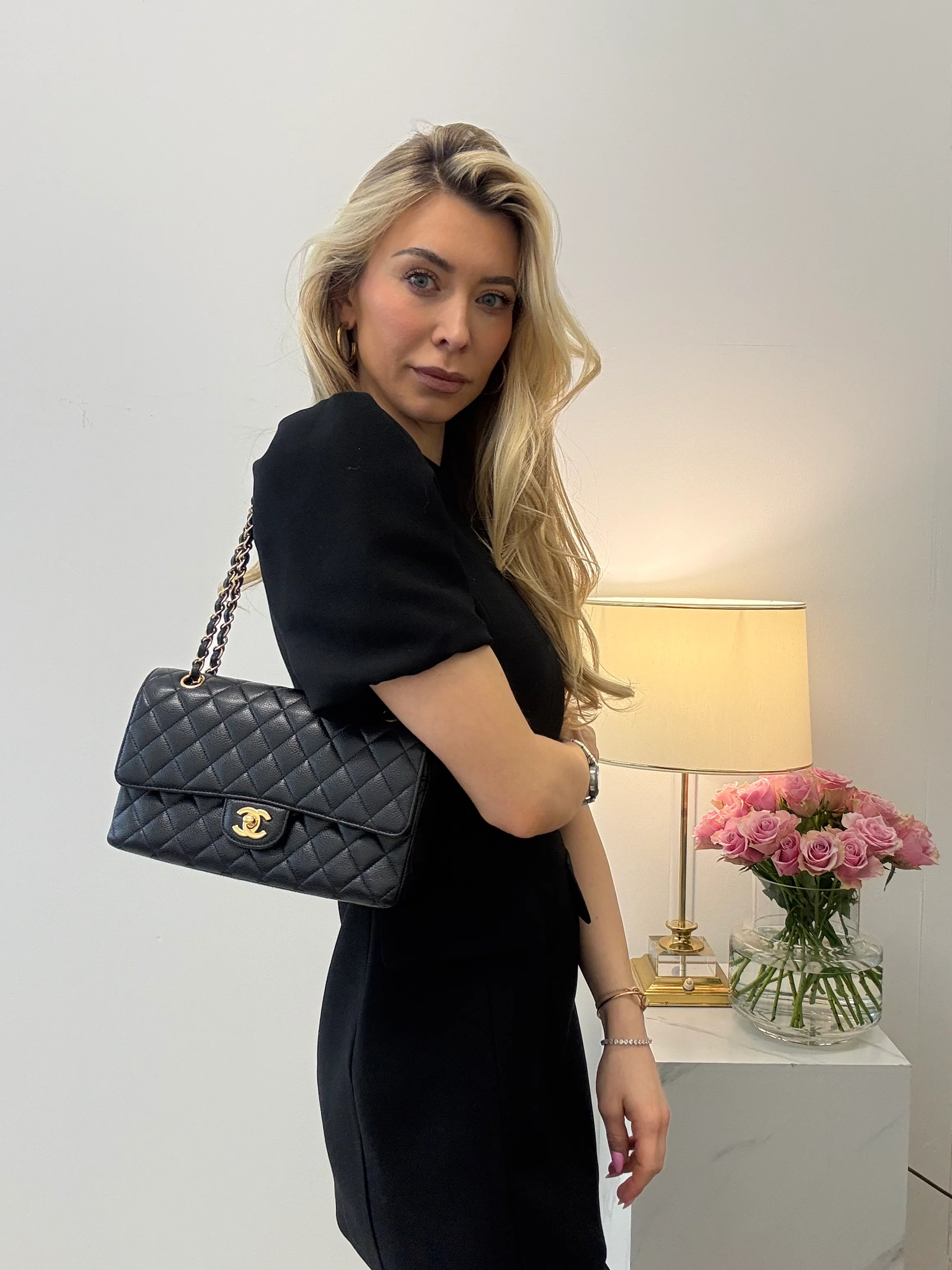 Chanel Black Medium Classic Double Flap Quilted Caviar 2016