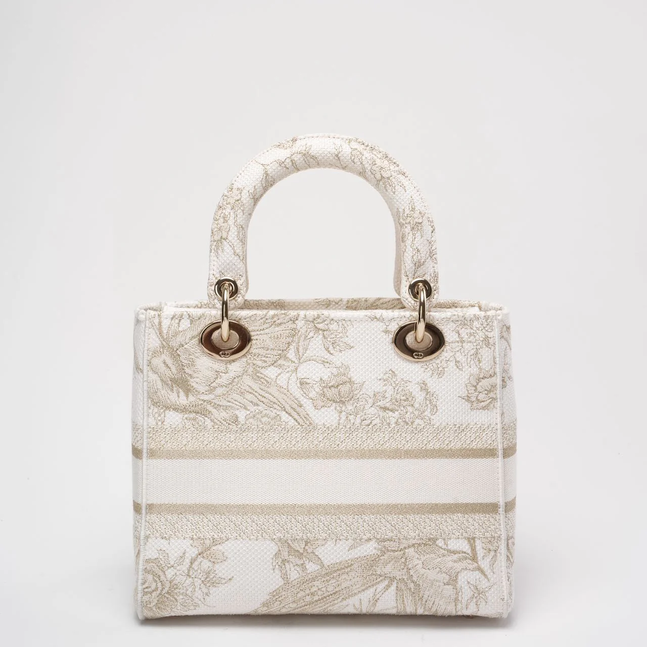 Christian Dior White / Gold Canvas Reverse Embroidered Toile De Joy Medium Lady D-Lite
