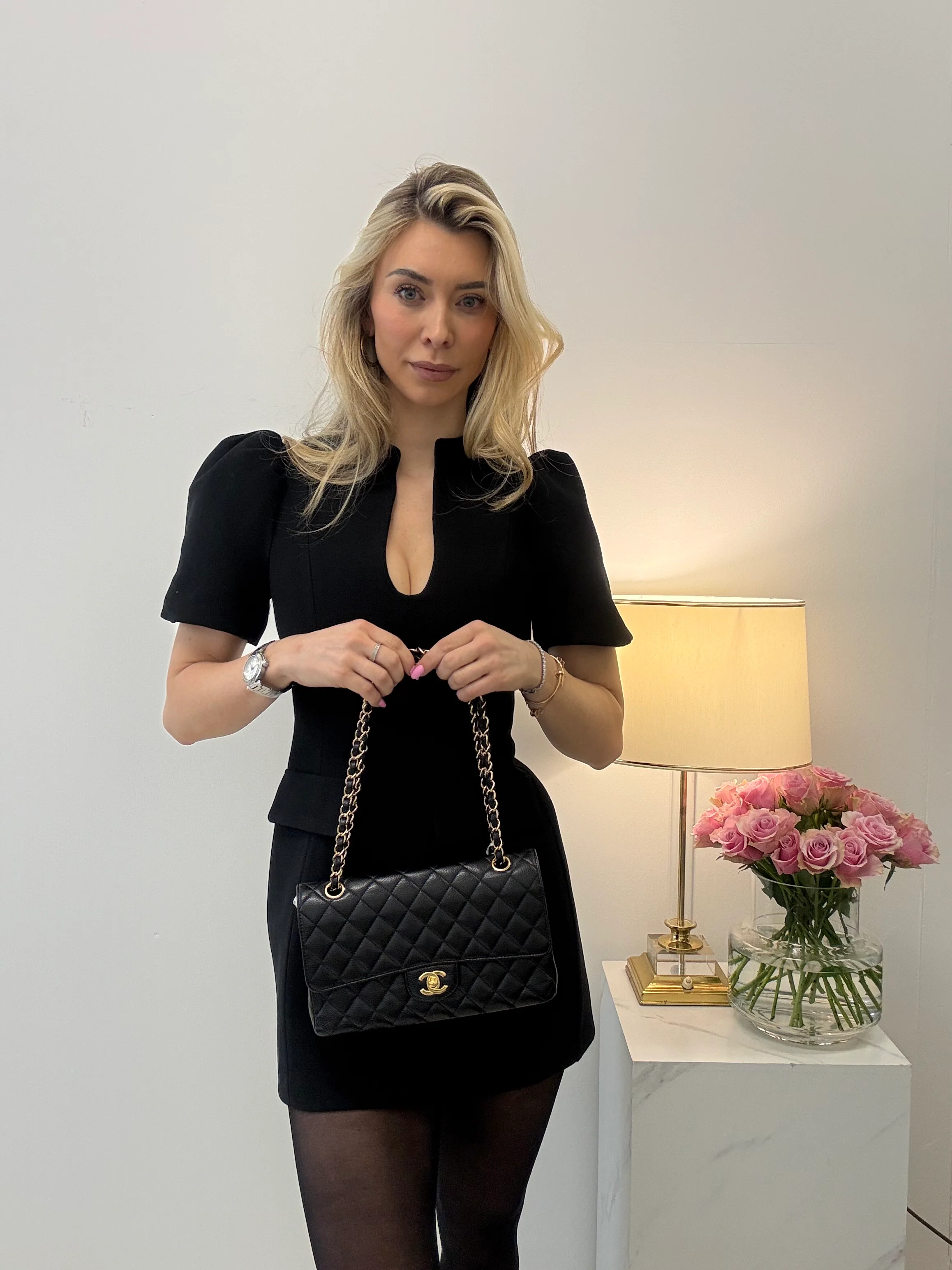 Chanel klassische Double Flap mittlere Größe Caviar Leder schwarz 2016