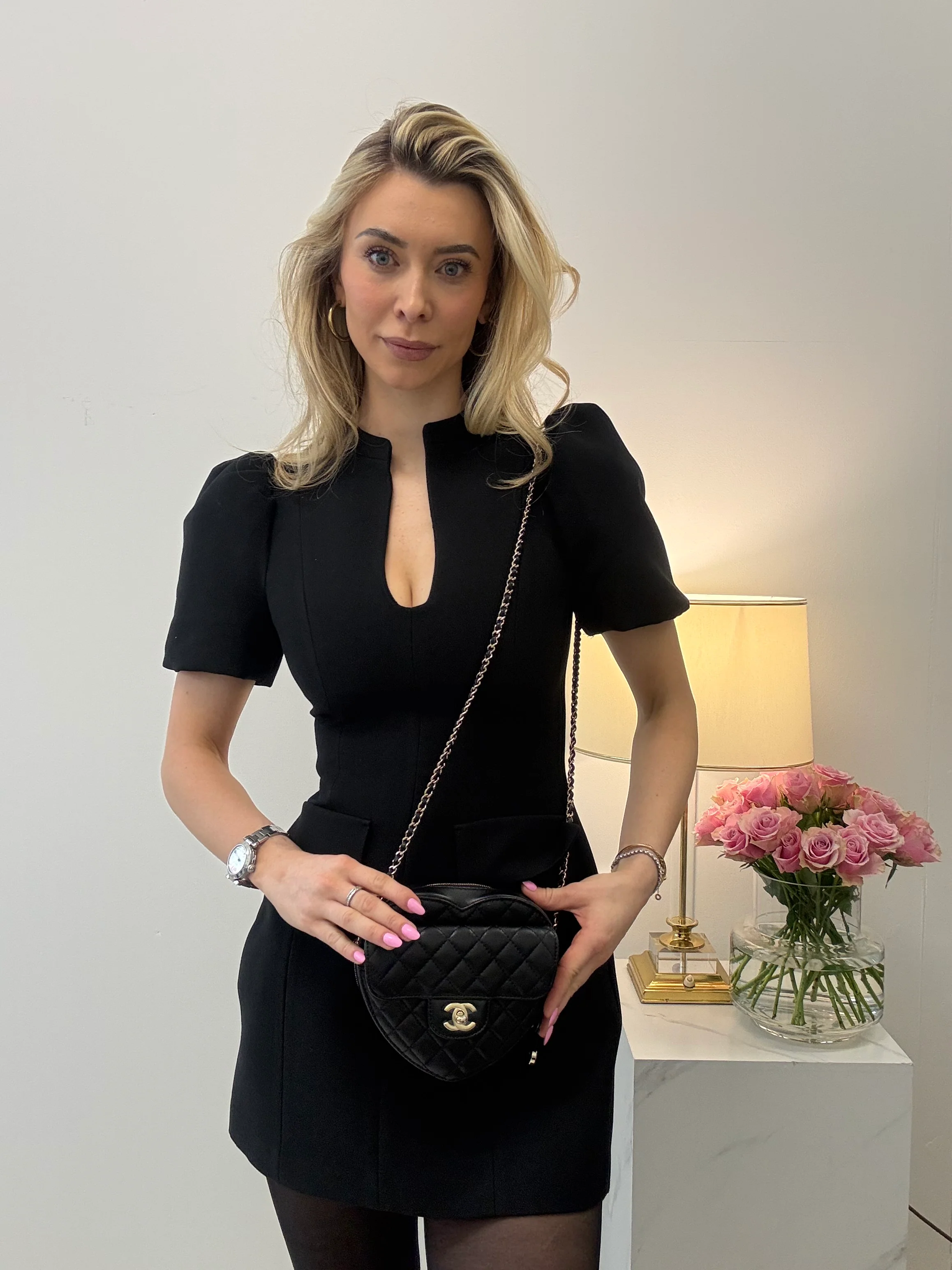 Chanel Black Lambskin Quilted CC in Love Heart Clutch with Chain 2022