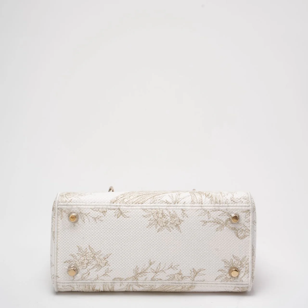 Christian Dior White / Gold Canvas Reverse Embroidered Toile De Joy Medium Lady D-Lite
