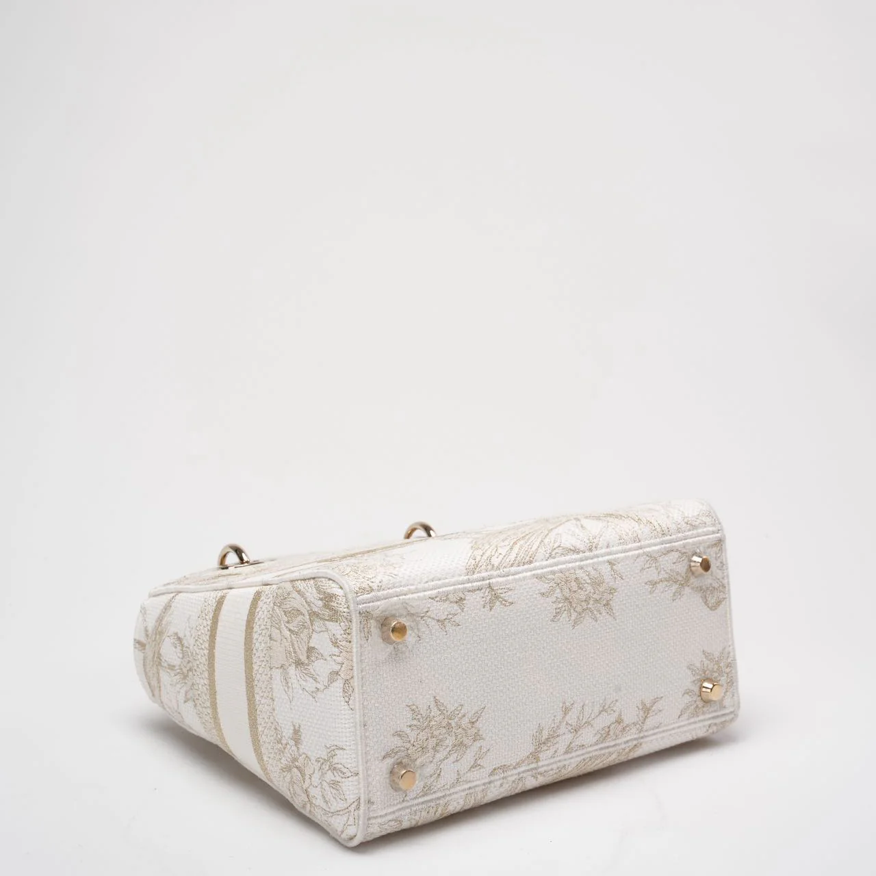 Christian Dior White / Gold Canvas Reverse Embroidered Toile De Joy Medium Lady D-Lite