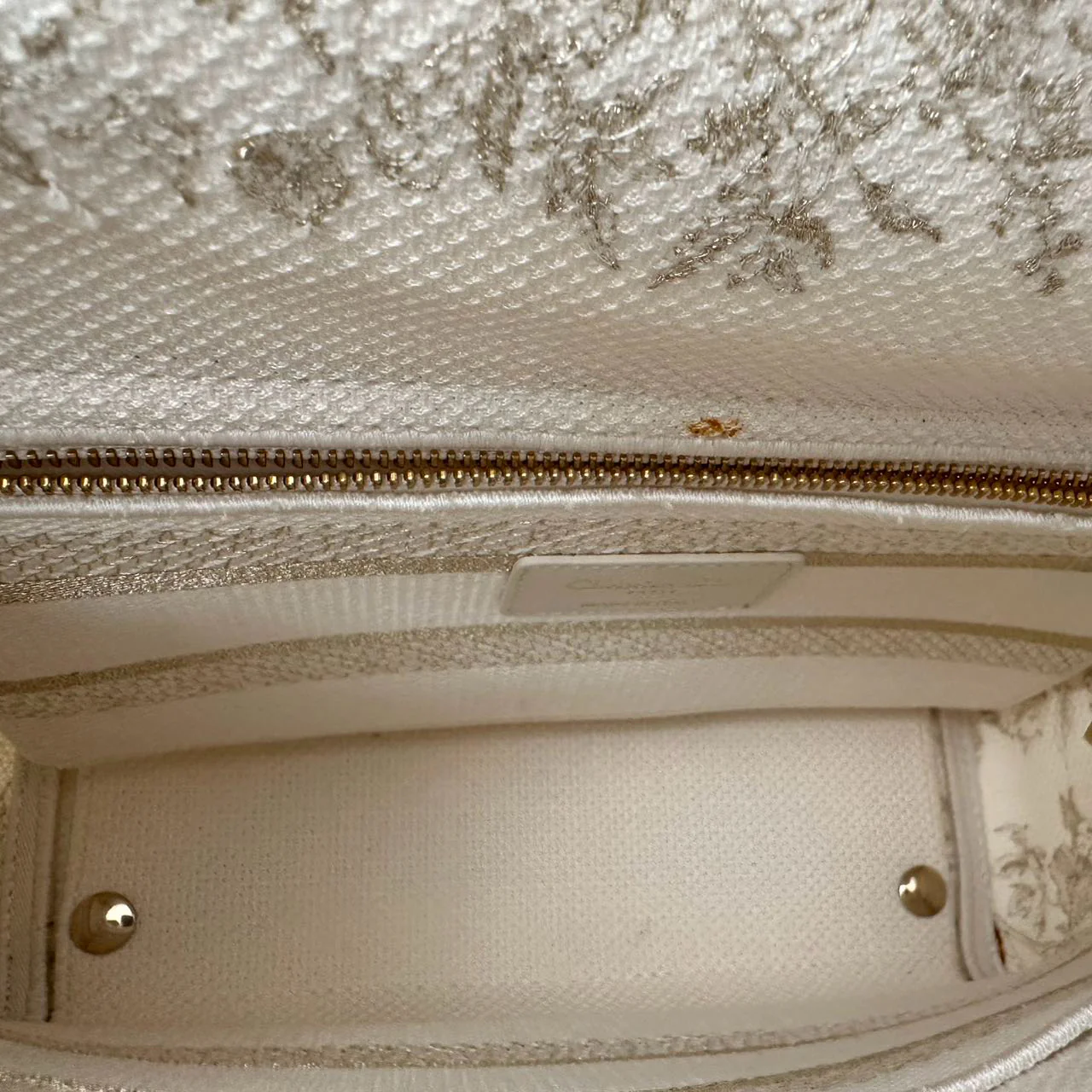 Christian Dior White / Gold Canvas Reverse Embroidered Toile De Joy Medium Lady D-Lite