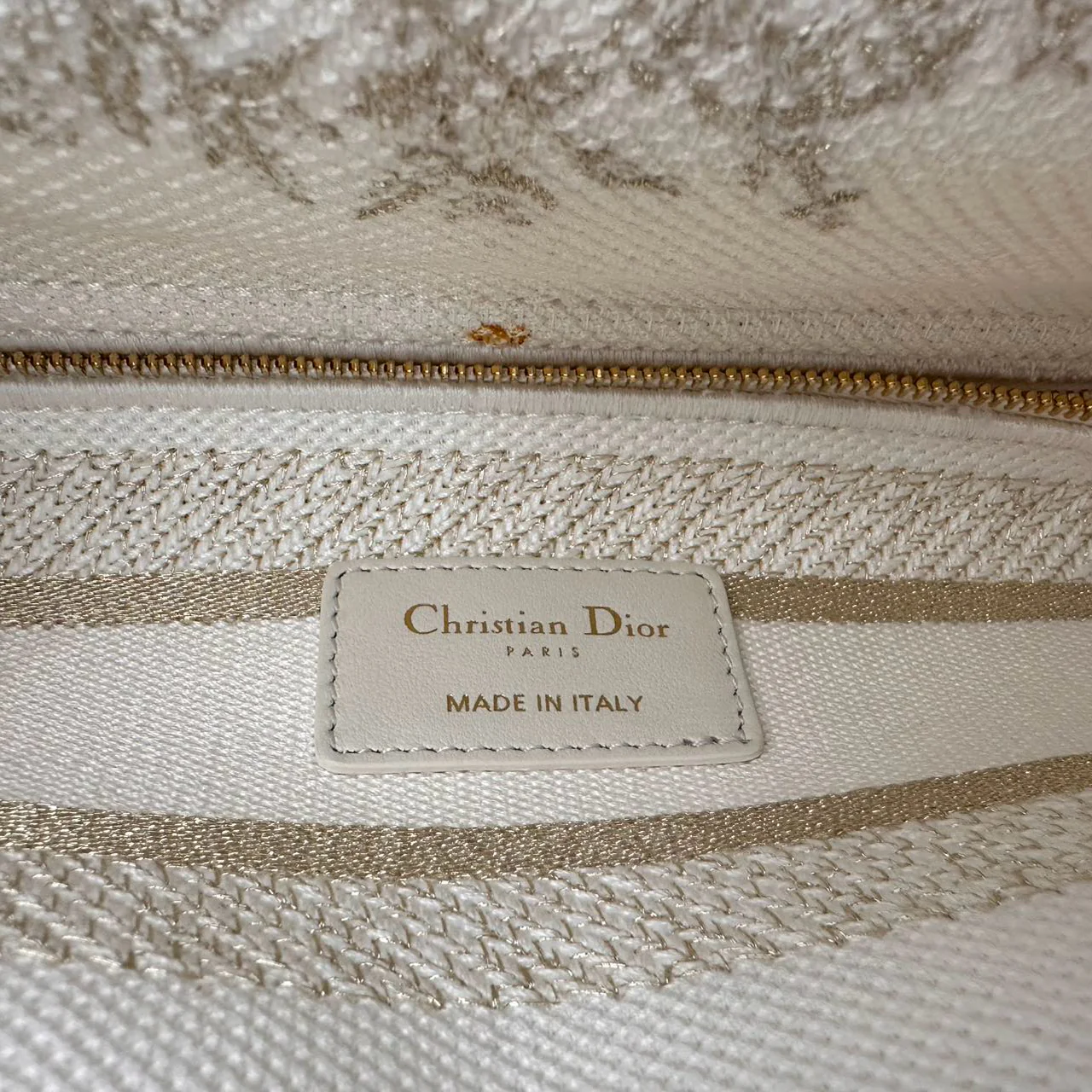 Christian Dior White / Gold Canvas Reverse Embroidered Toile De Joy Medium Lady D-Lite