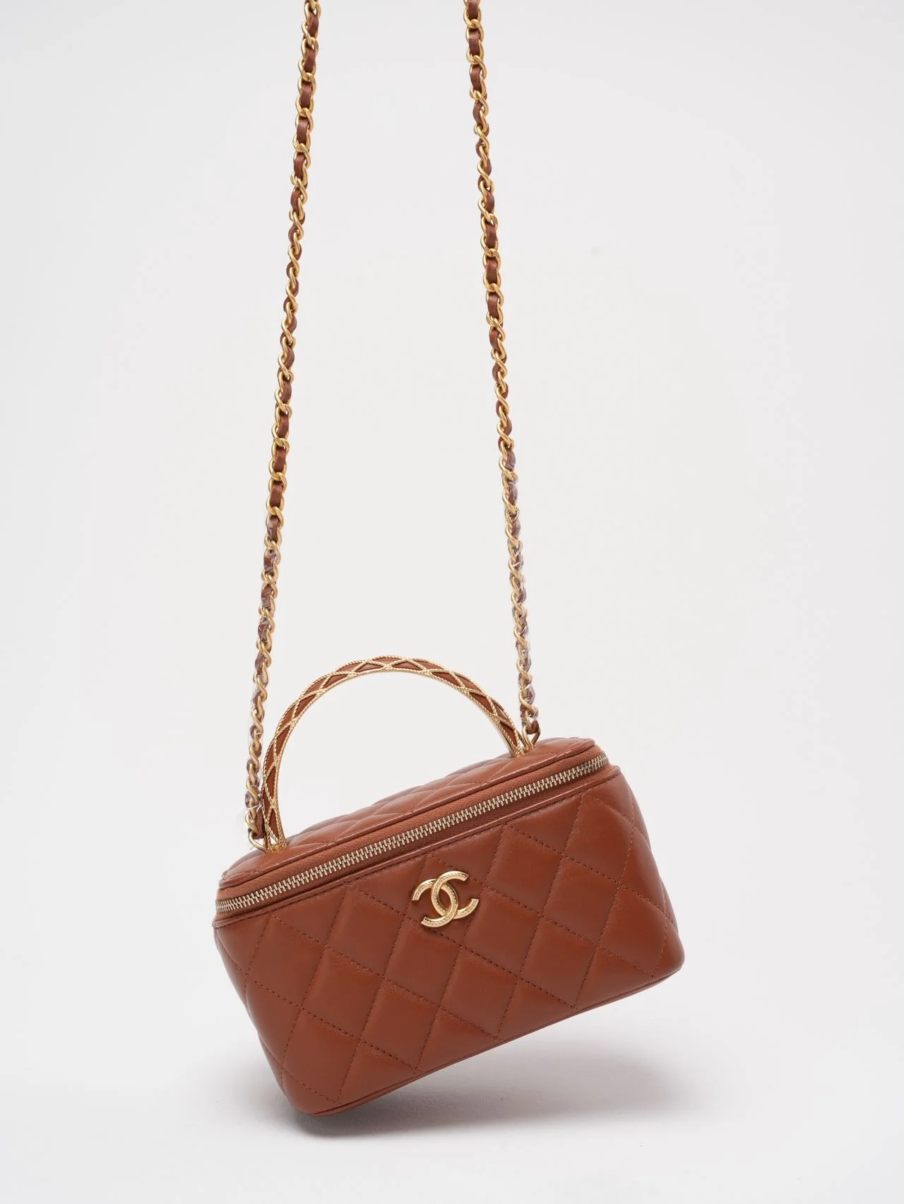 Chanel Caramel Long Vanity Case with Chain Top Handle