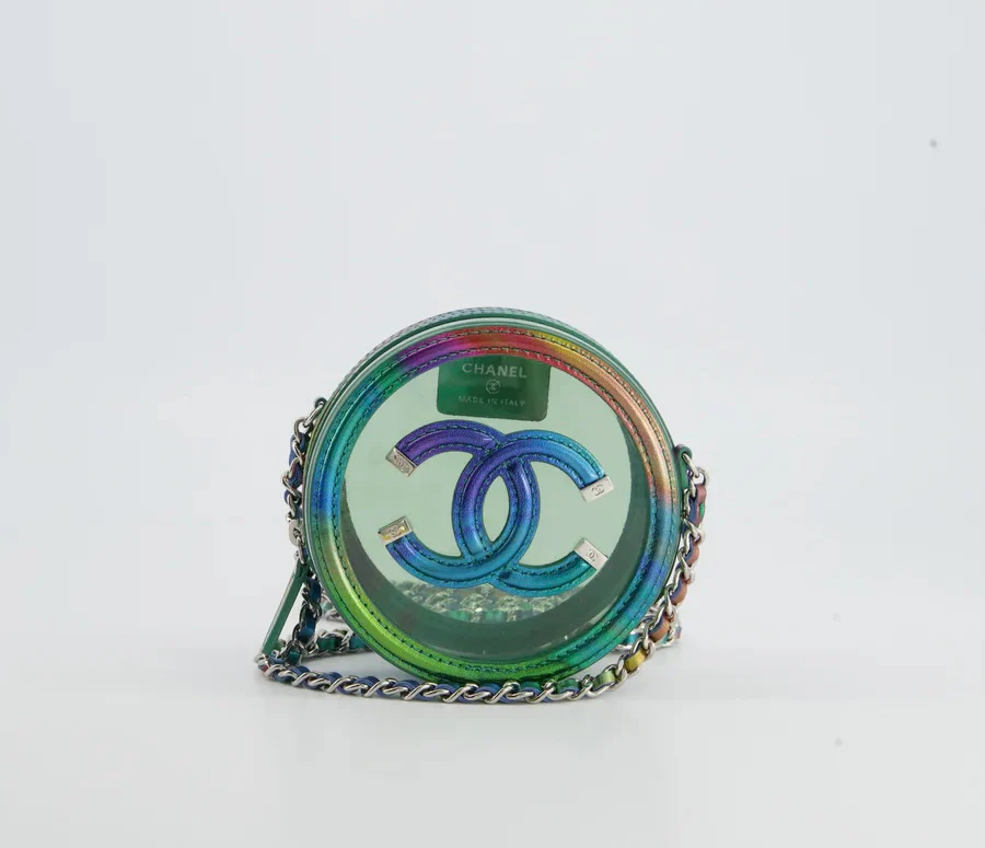 Pre-owned Chanel Green Multicolour Filigree Round Clutch with Chain Crossbody Bag Back image