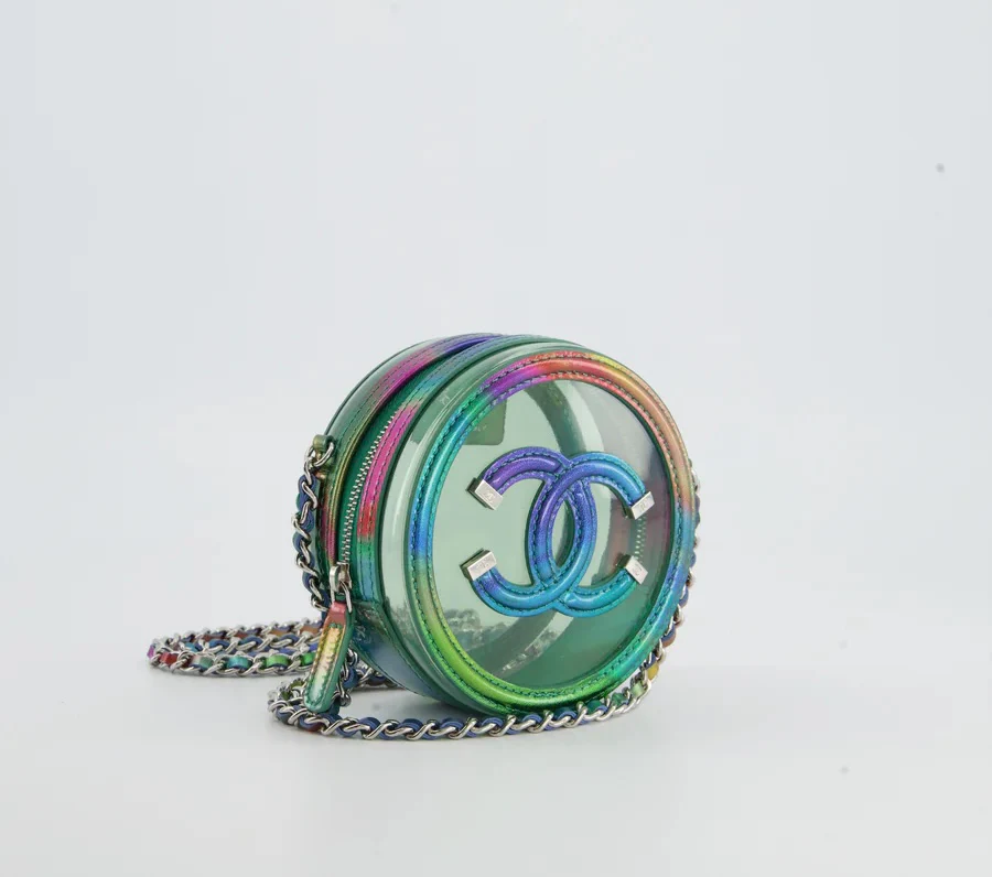 Pre-owned Chanel Green Multicolour Filigree Round Clutch with Chain Crossbody Bag Side 