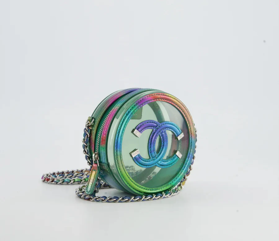 Pre-owned Chanel Green Multicolour Filigree Round Clutch with Chain Crossbody Bag Back 