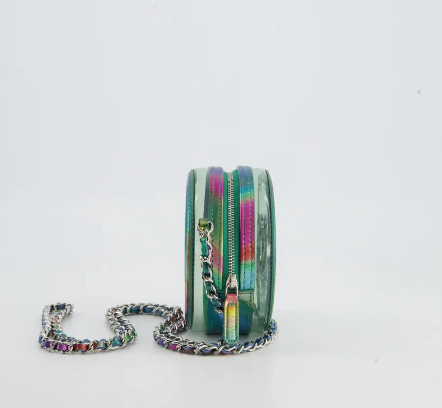 Pre-owned Chanel Green Multicolour Filigree Round Clutch with Chain Crossbody Bag Side 