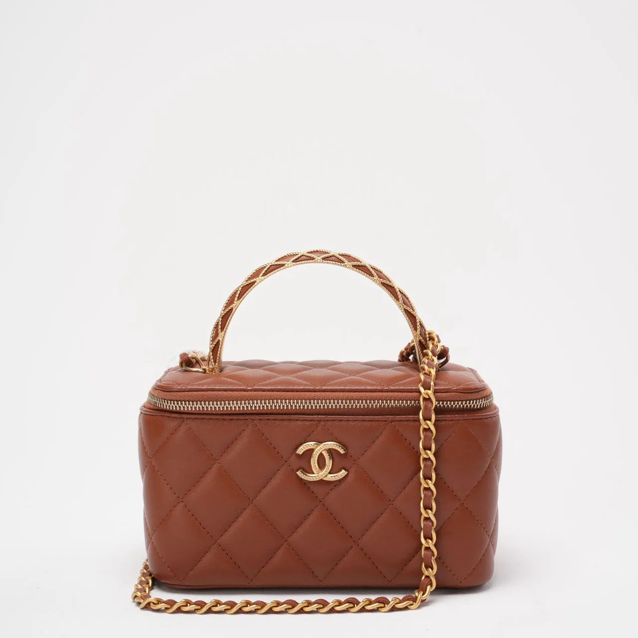 Chanel Caramel Long Vanity Case with Chain Top Handle