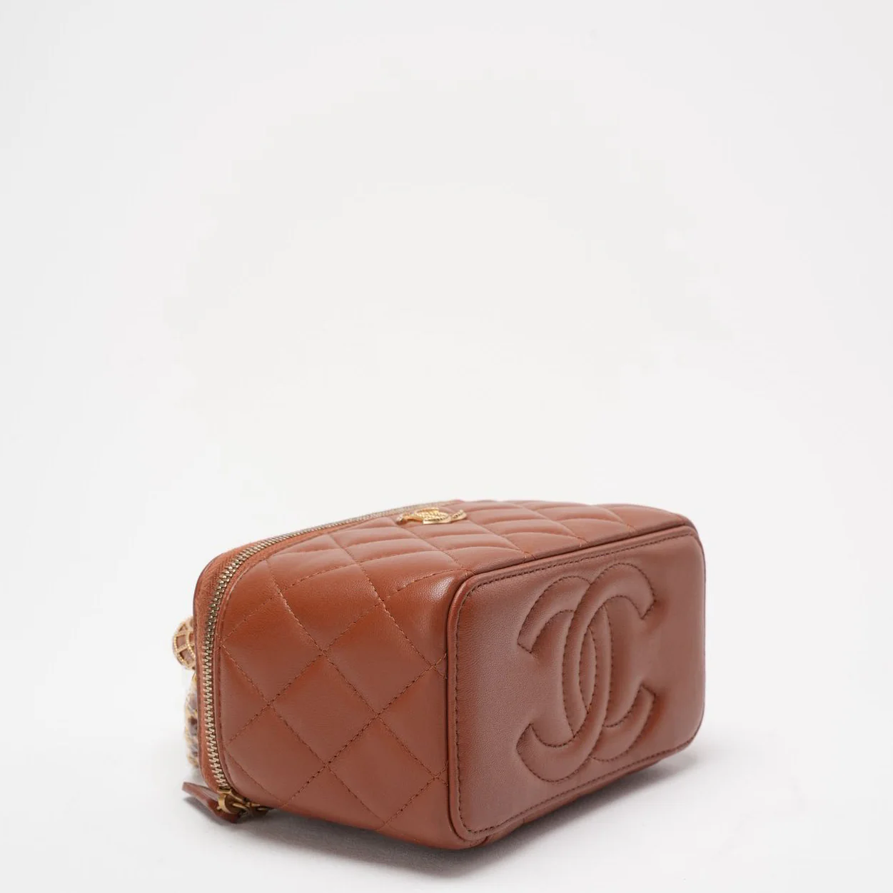 Chanel Caramel Long Vanity Case with Chain Top Handle