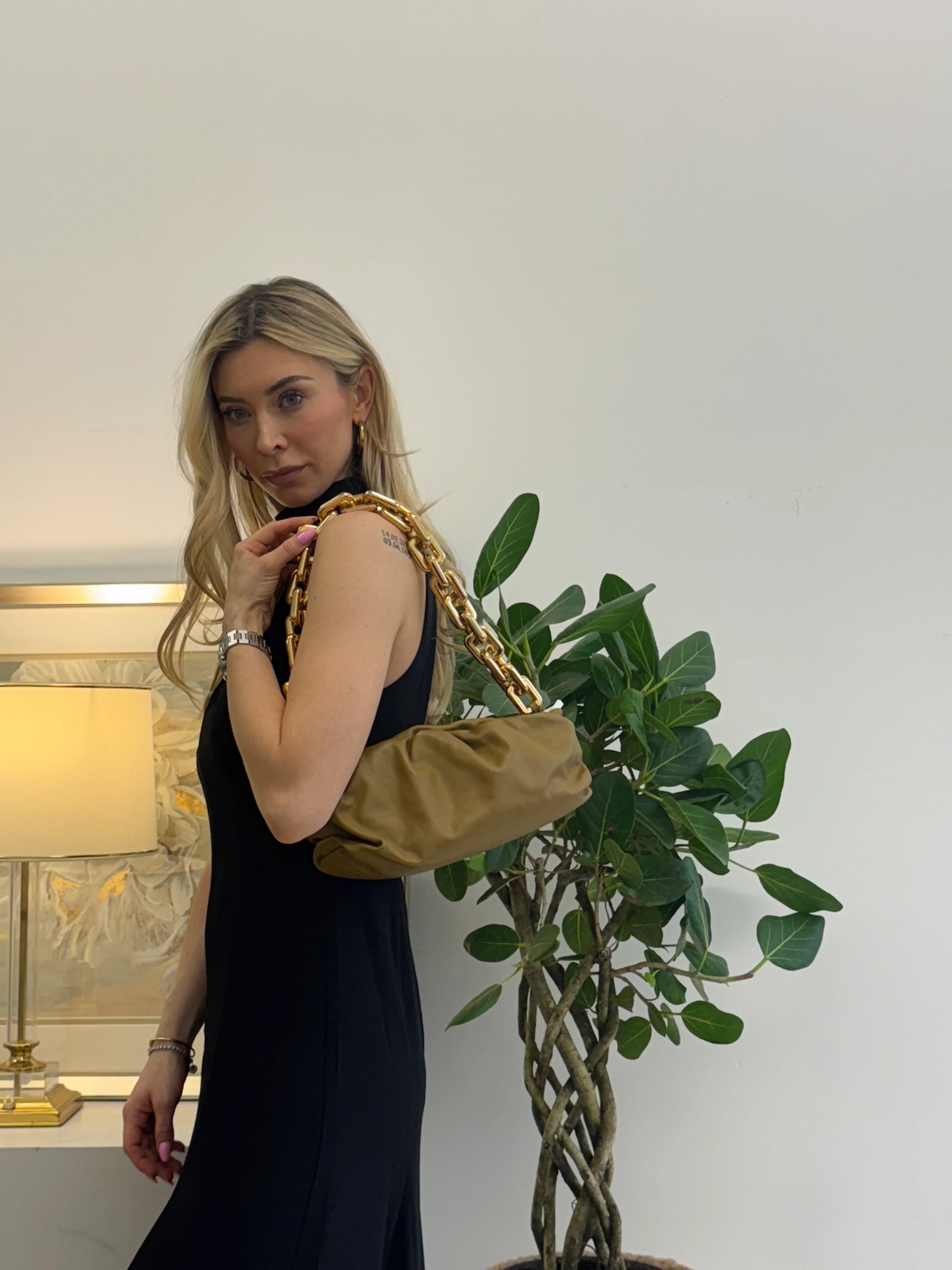 Bottege Veneta Brown The Chain Pouch in Moutarde