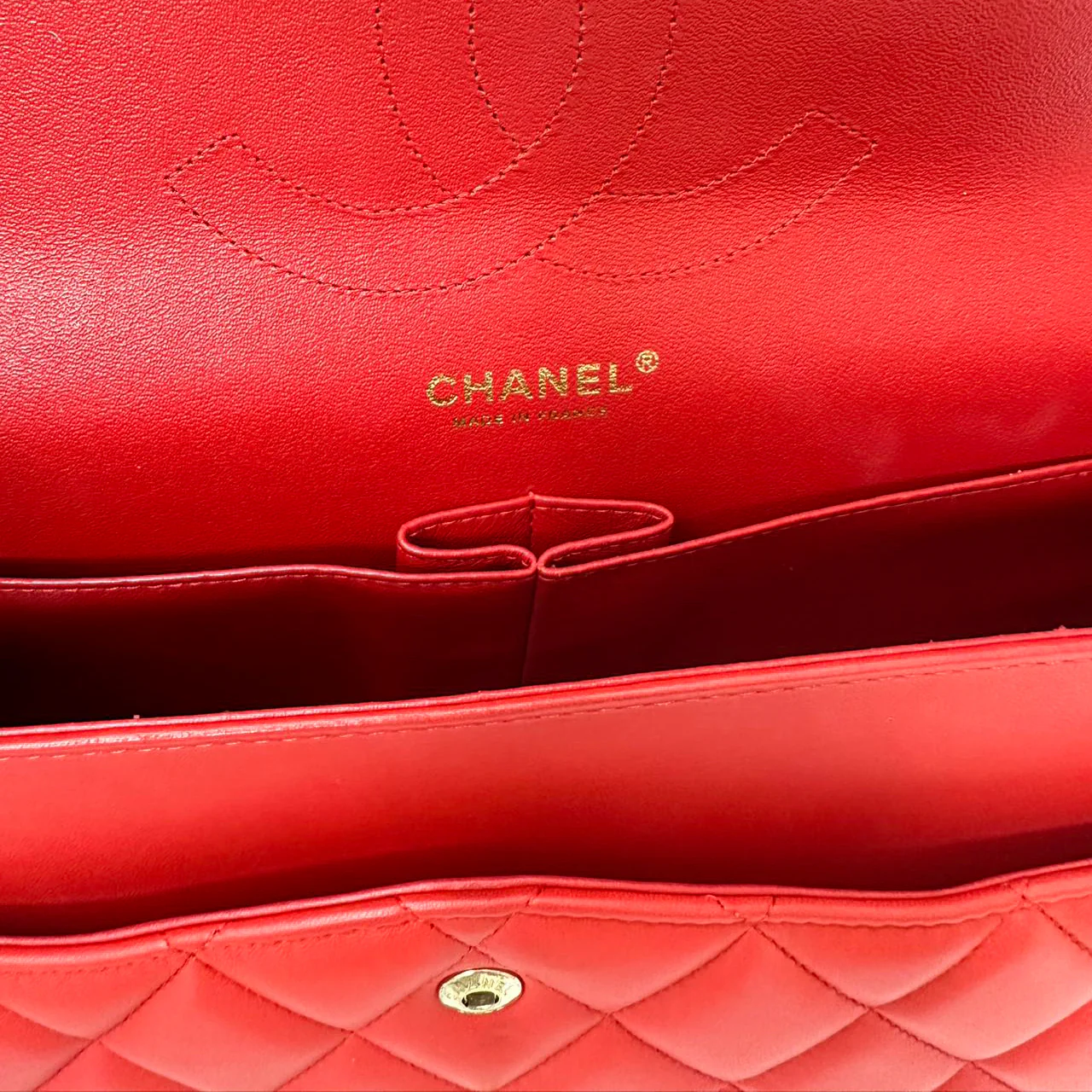 Chanel Timeless Classic Double Flap Jumbo Bag Red Lambskin Preloved
