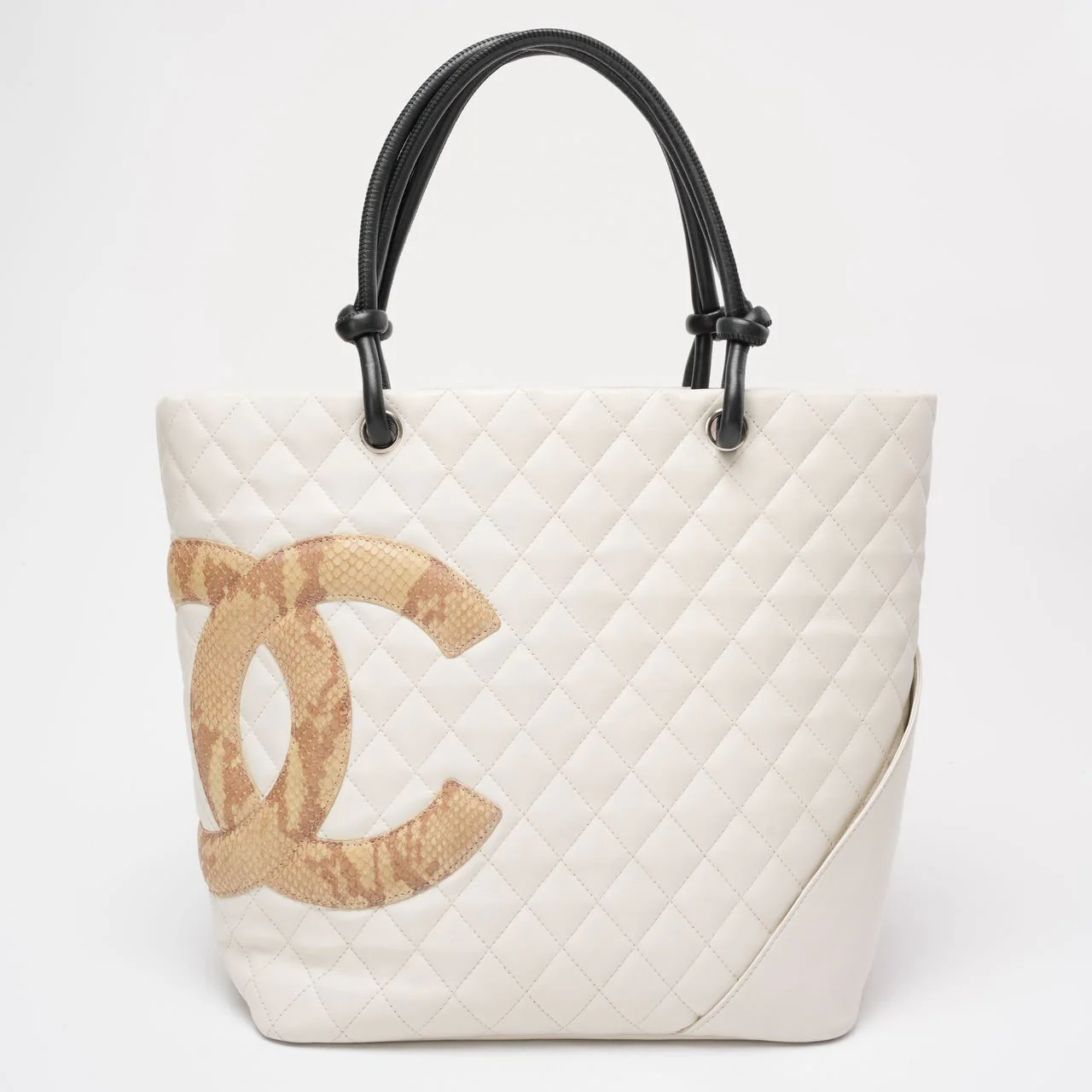 Chanel Cambon CC Tote Bag Large White Lambskin