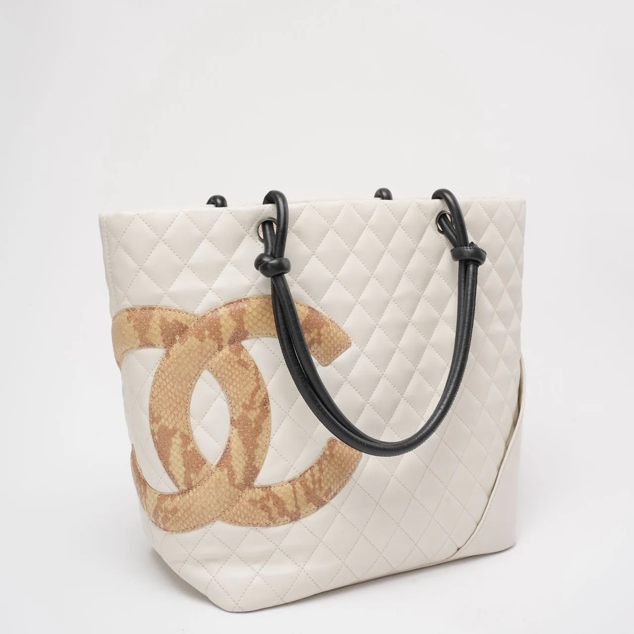 Chanel Cambon CC Tote Bag Large White Lambskin