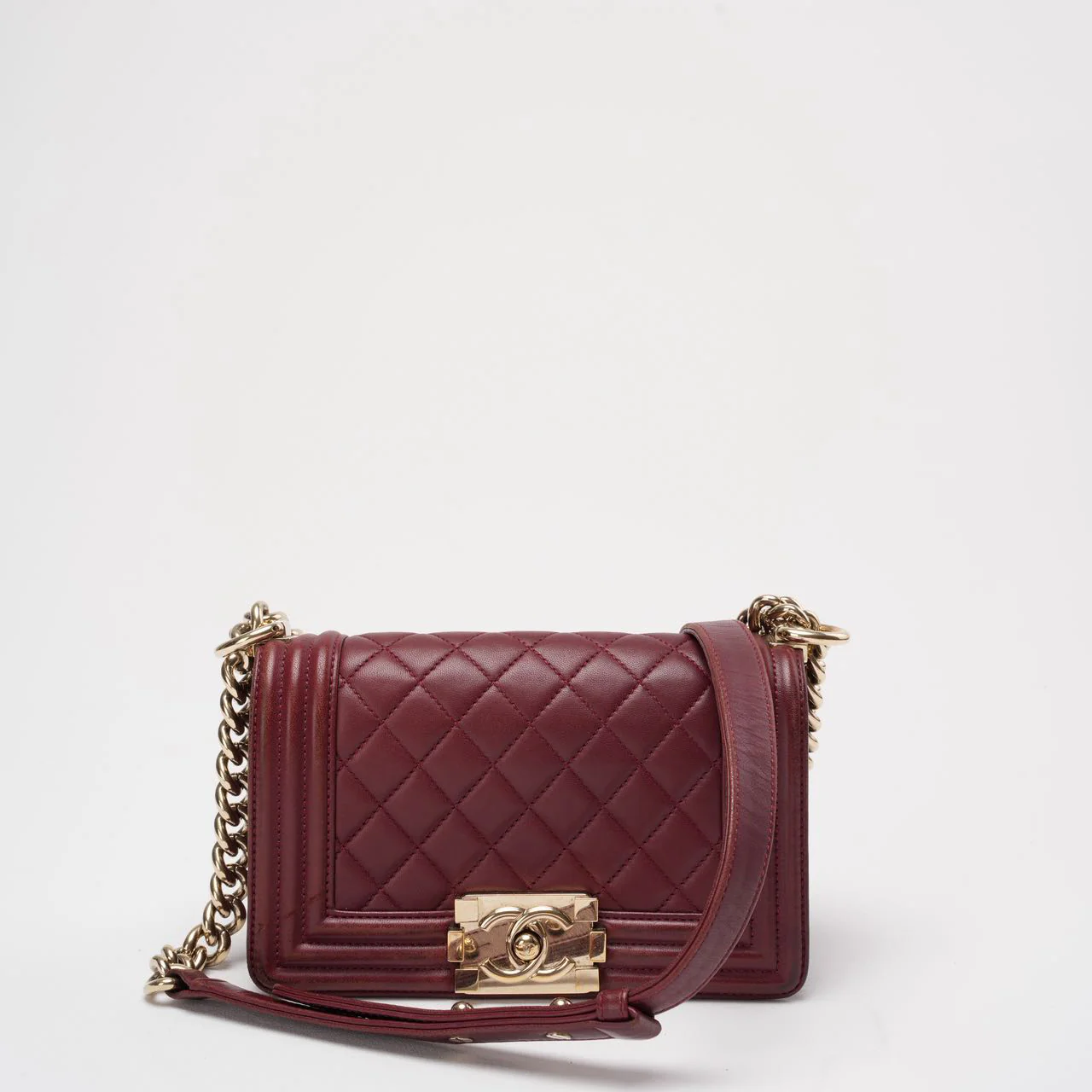 Chanel Le Boy Bag Mini Burgundy Burgundy Lambskin