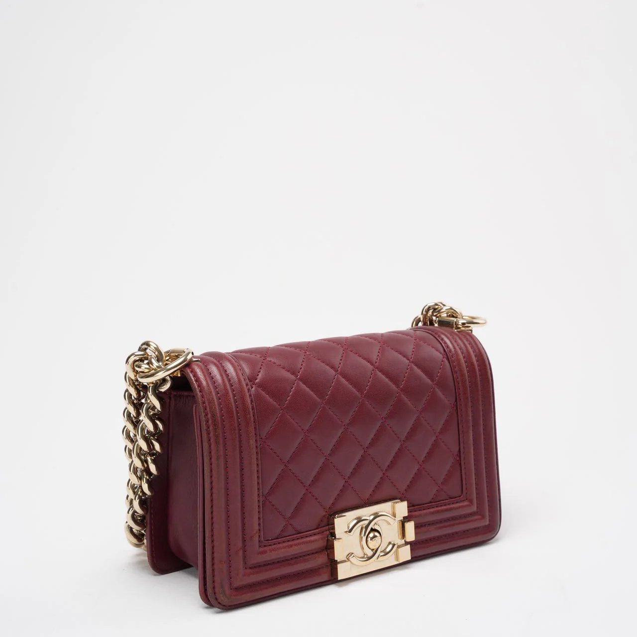 Chanel Le Boy Bag Mini Burgundy Burgundy Lambskin
