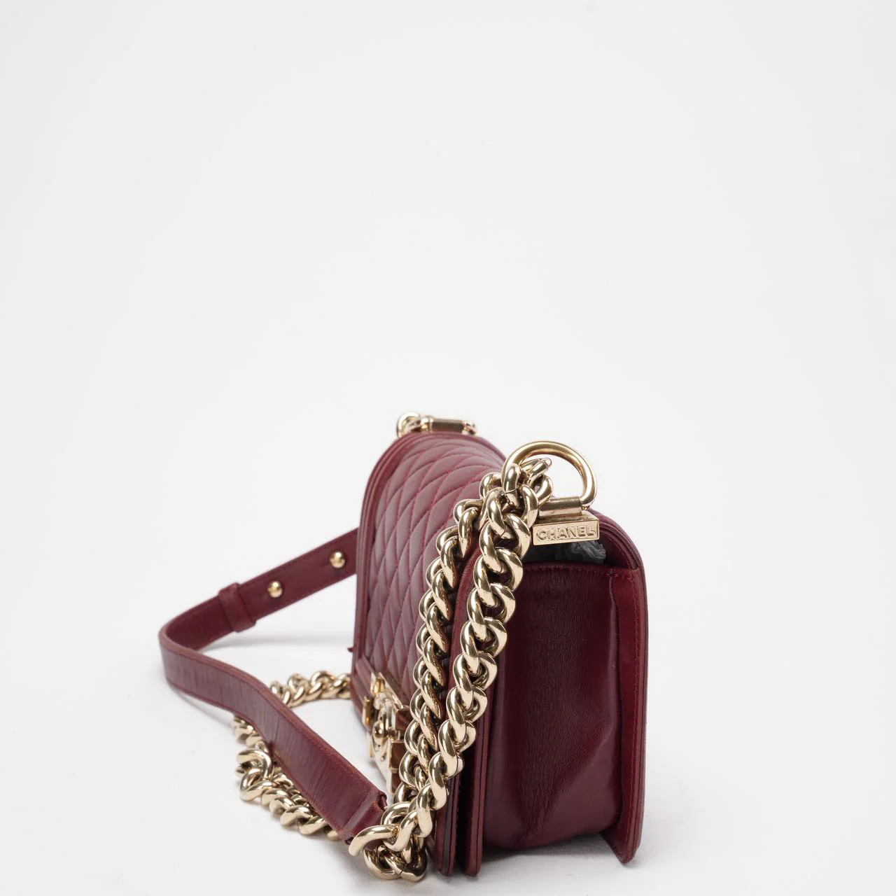 Chanel Le Boy Bag Mini Burgundy Burgundy Lambskin
