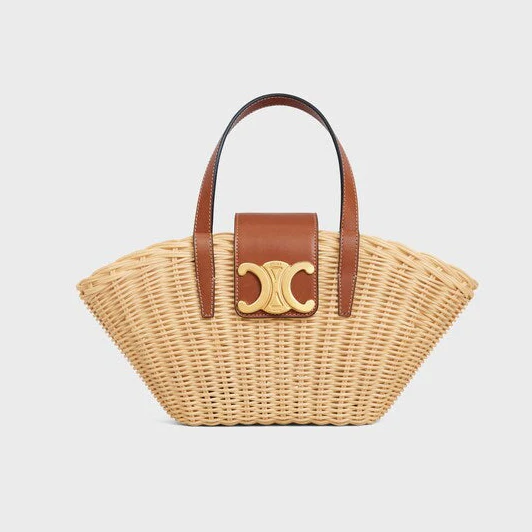 Celine Teen Couffin Basket Bag in Wicker and Natural Calfskin Front