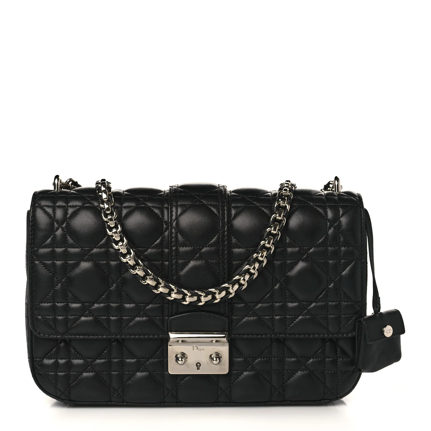 Dior Miss Dior Shoulder Bag in Black Lambskin Leather with Silver Hardware Front image