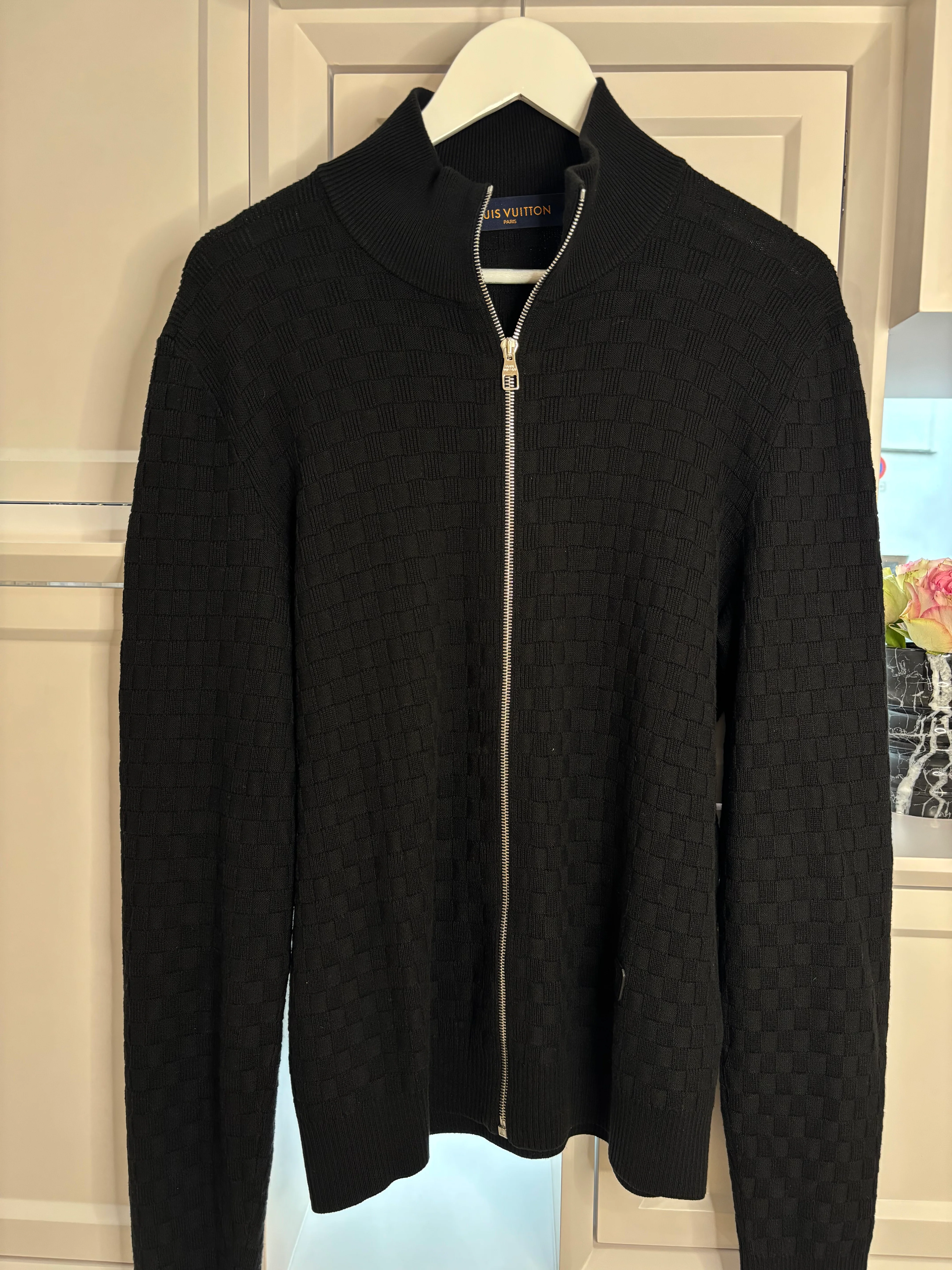 Louis Vuitton Black Cardigan with Damier Motif Size M