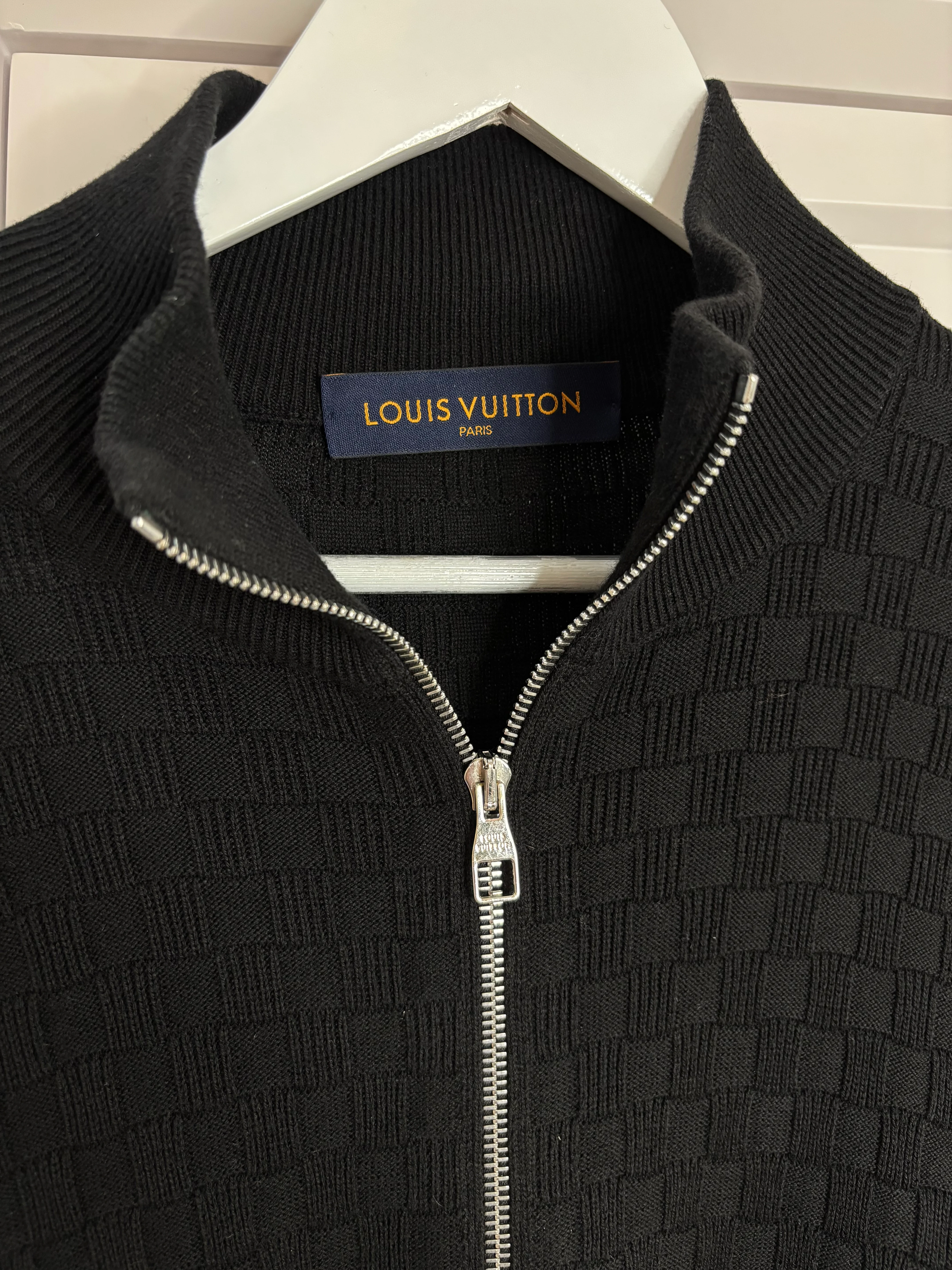Louis Vuitton Black Cardigan with Damier Motif Size M