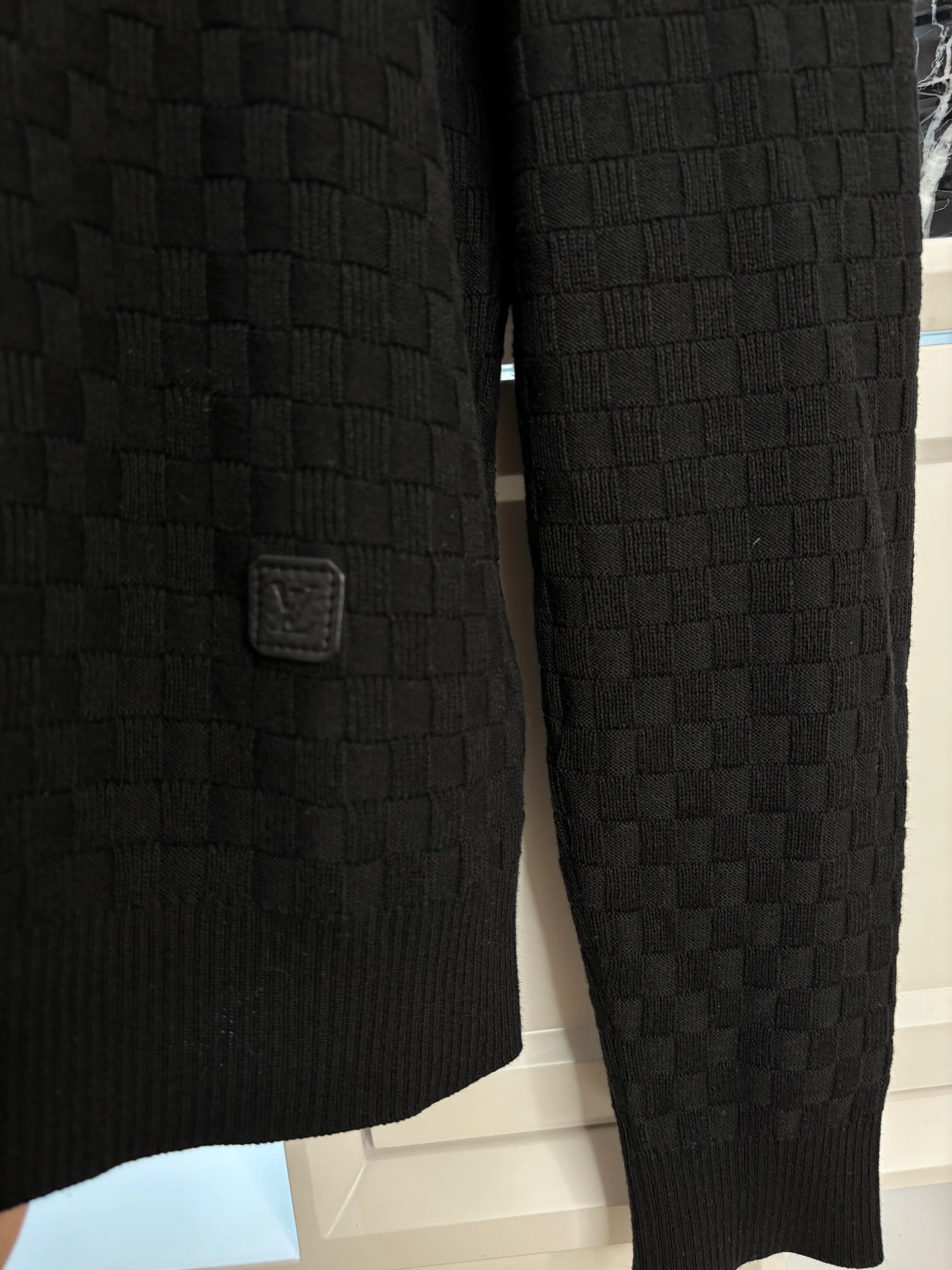 Louis Vuitton Black Cardigan with Damier Motif Size M