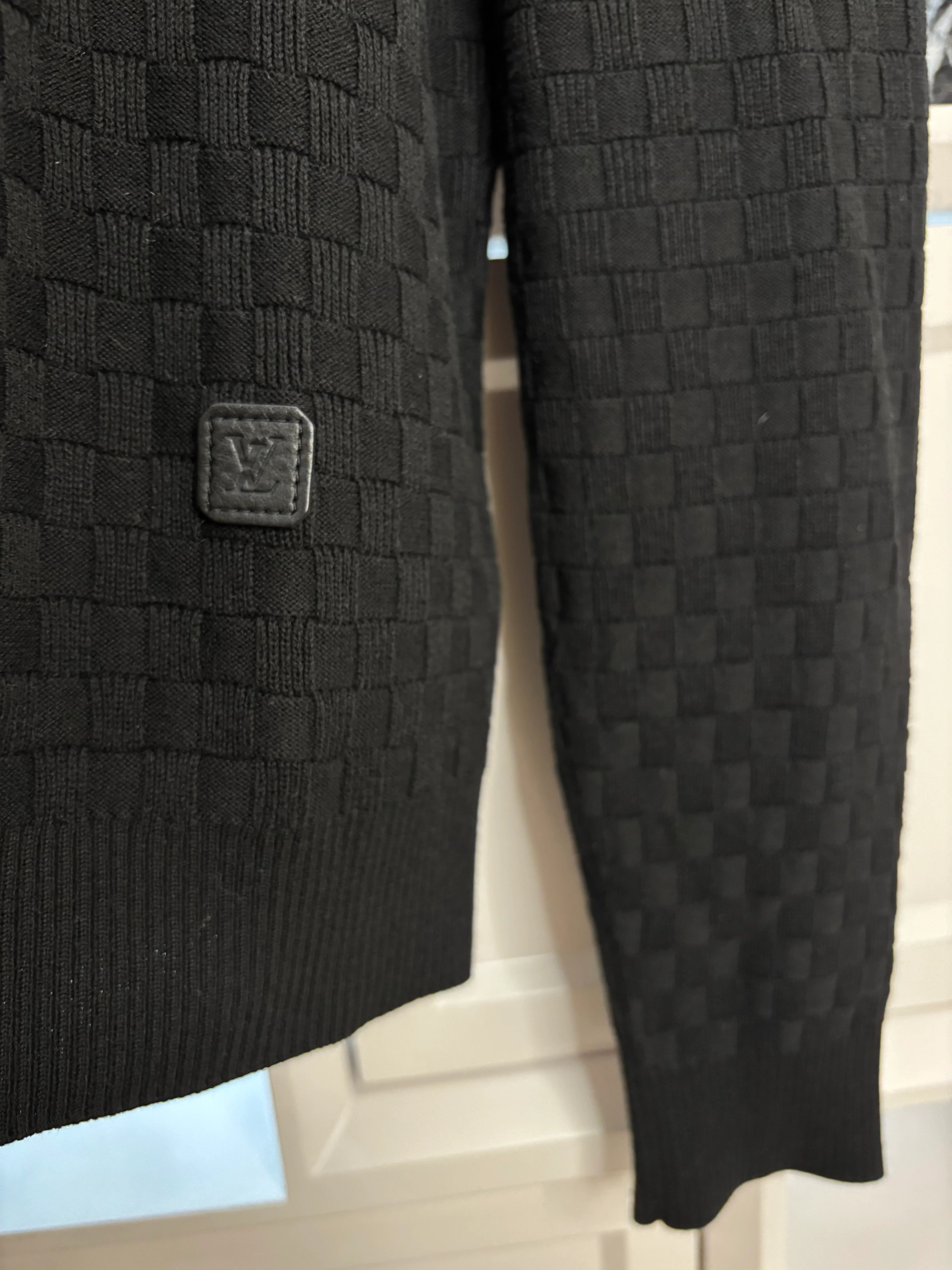 Louis Vuitton Black Cardigan with Damier Motif Size M