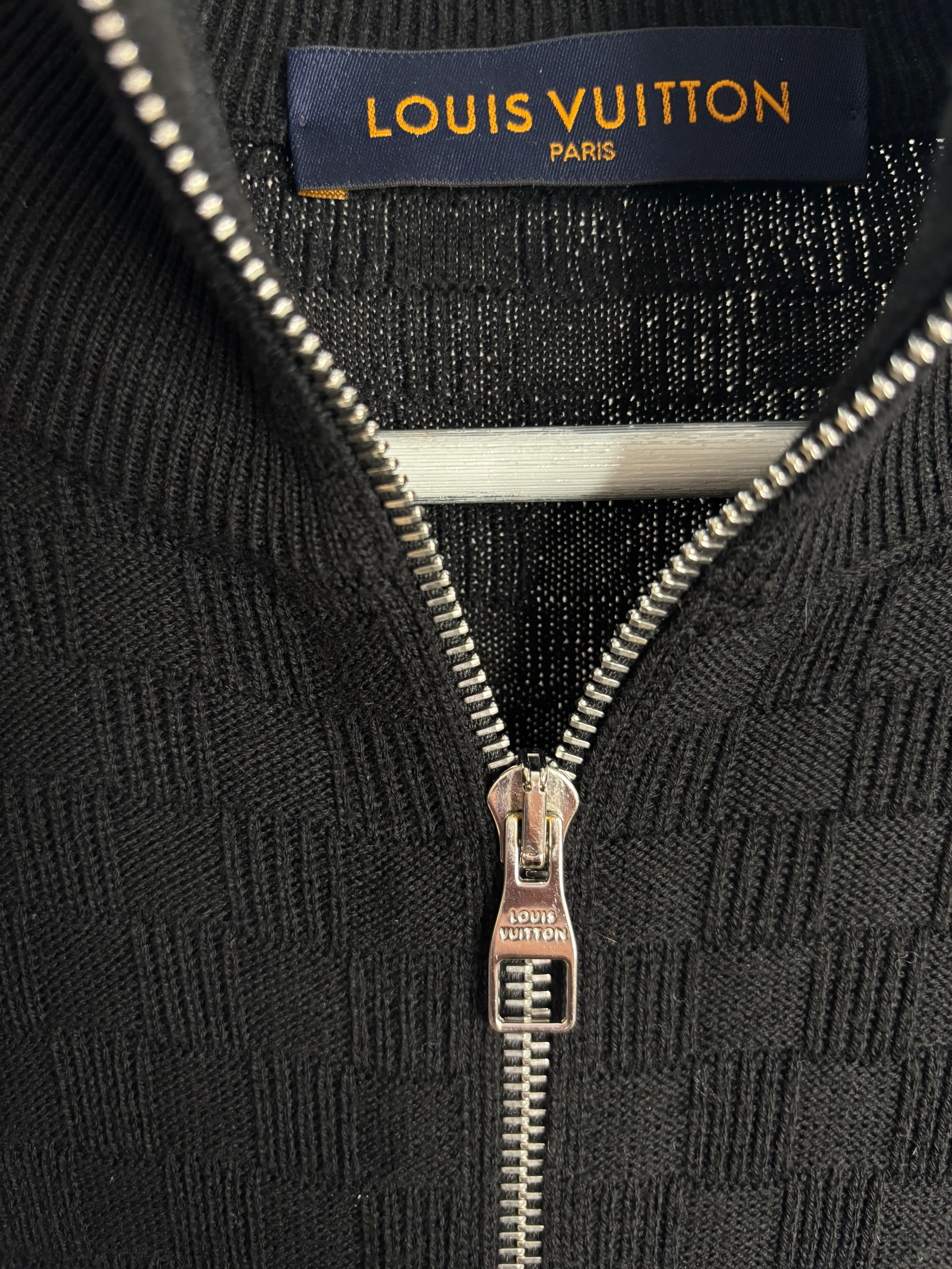 Louis Vuitton Black Cardigan with Damier Motif Size M