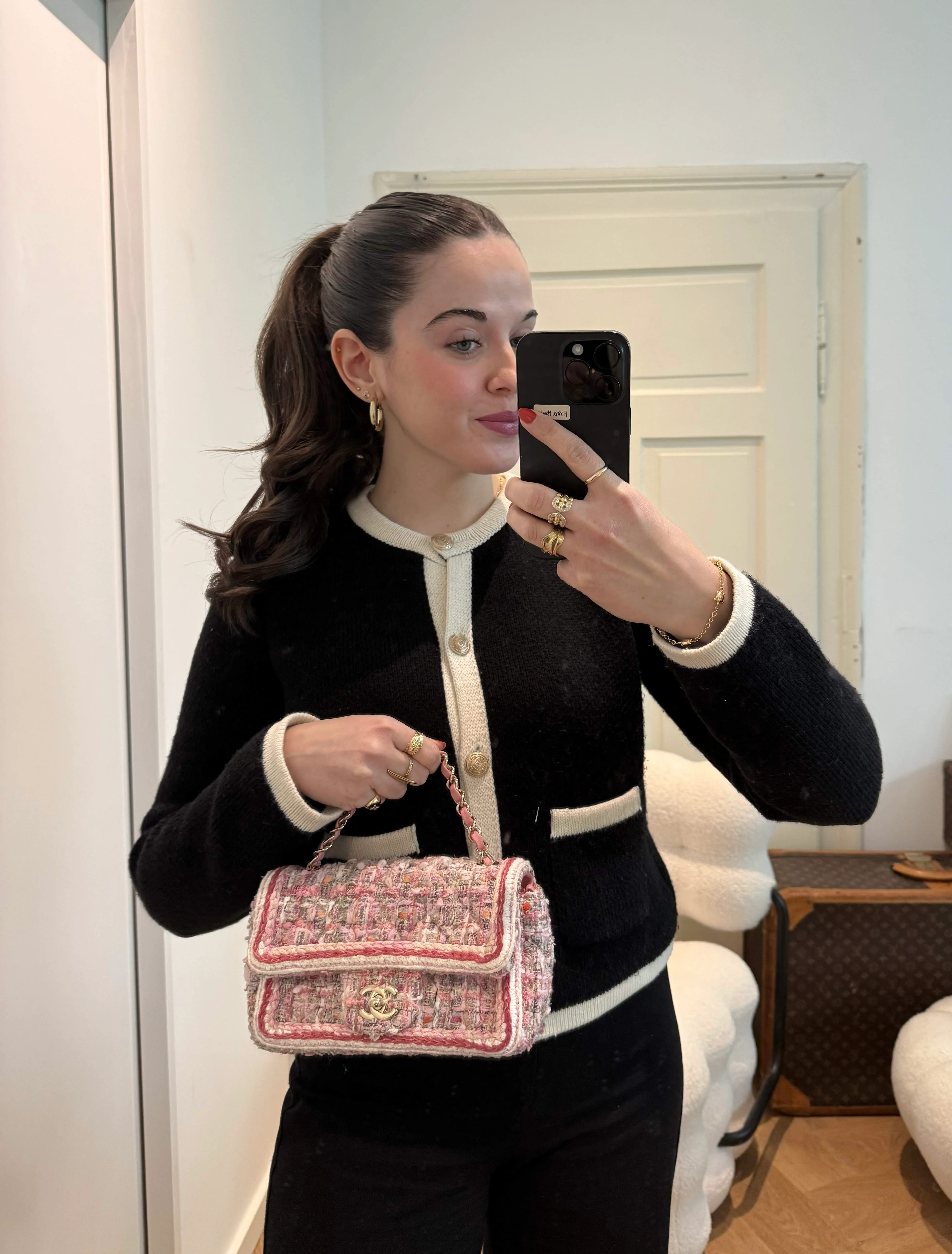 Chanel Tweed Classic Mini Flap Rectangle Bag in White and Pink with Gold Hardware - Best Replica Bag Shop