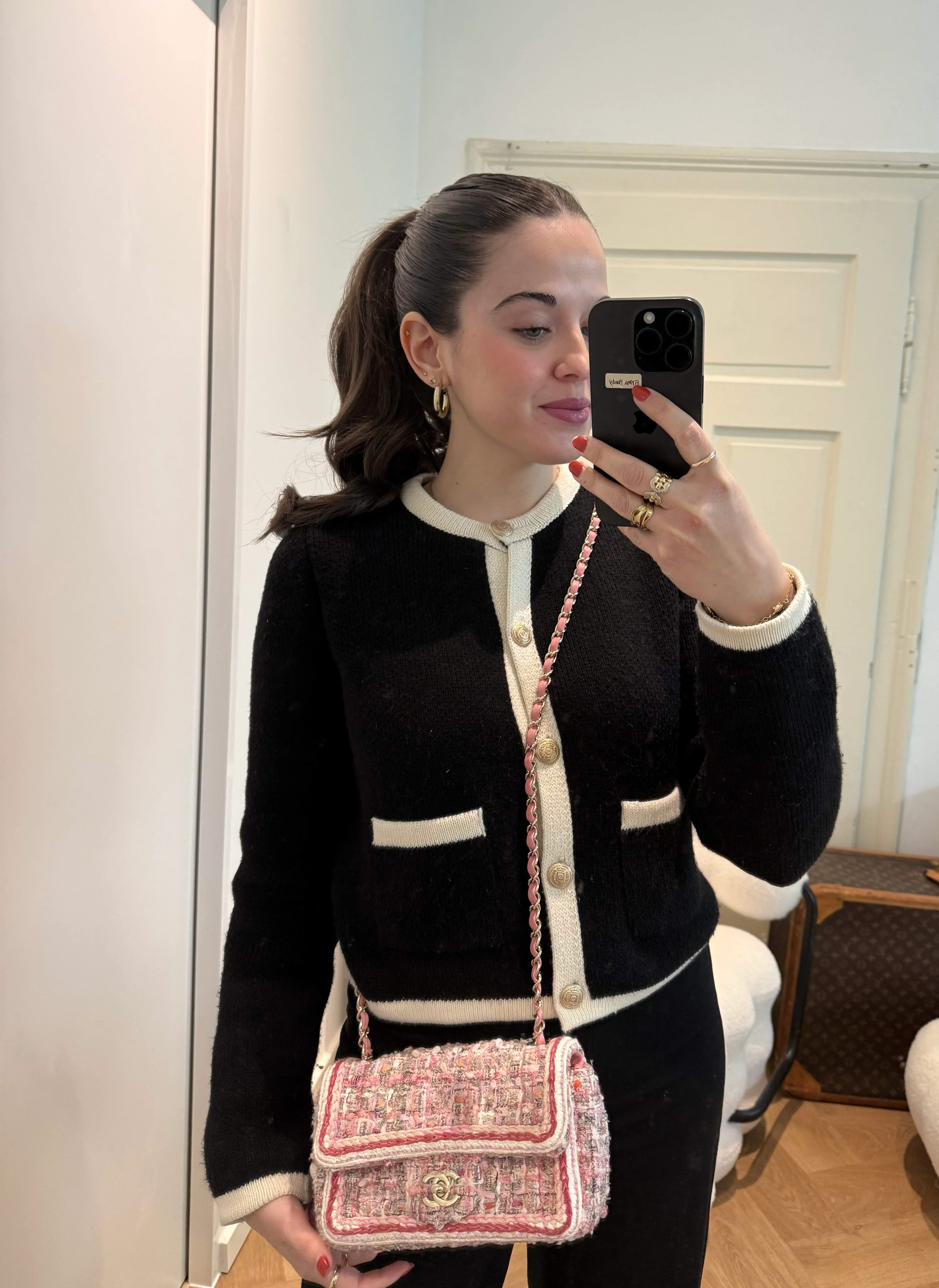 Chanel Tweed Classic Mini Flap Rectangle Bag in White and Pink with Gold Hardware - Best Replica Bag Shop